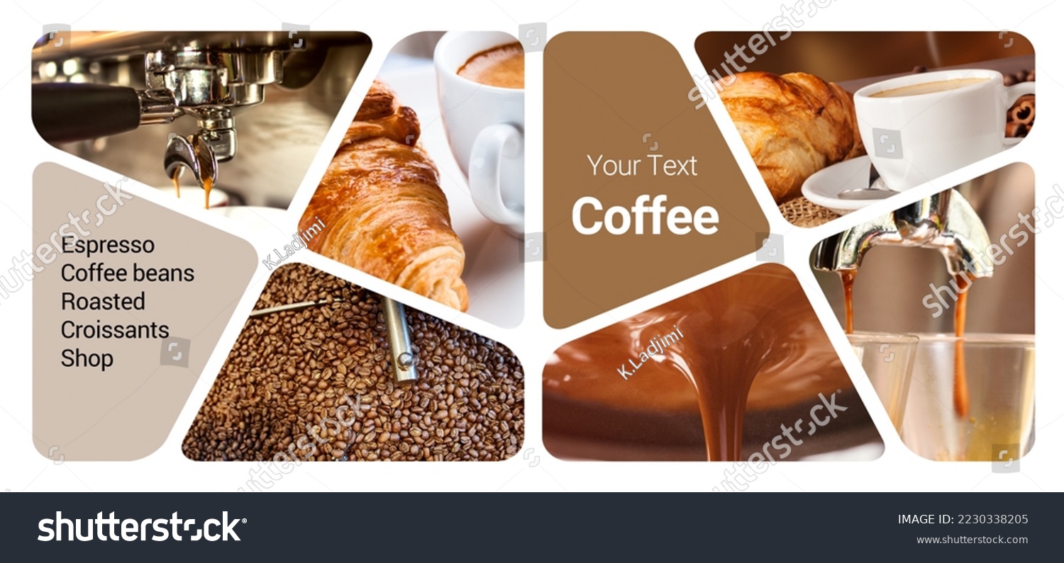 Coffee Shop Concept Photo Collage. Can be used for visual stand, display, brochures, flyer #2230338205