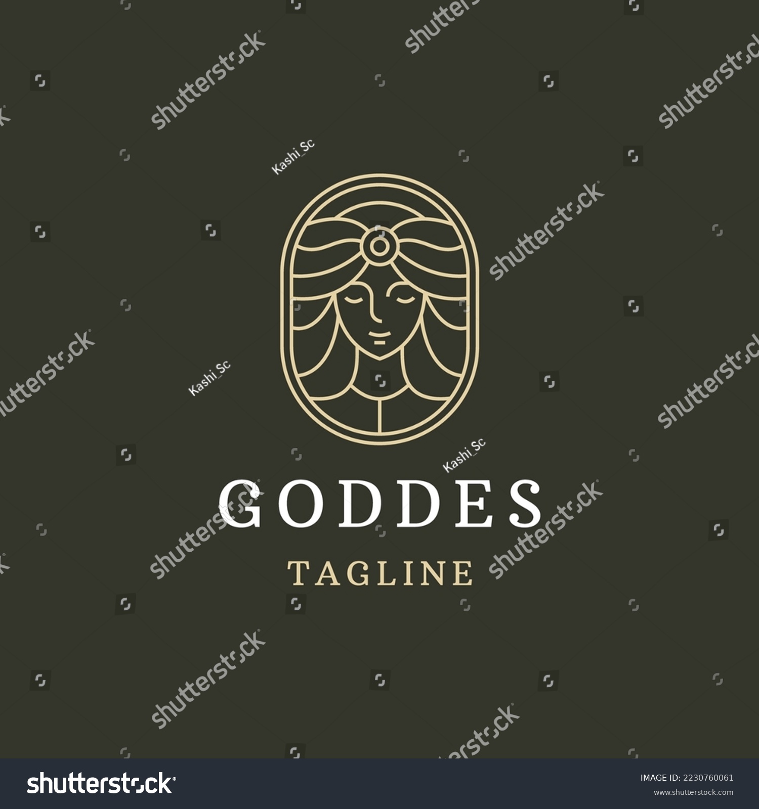 Luxurious greek goddess woman with line style logo icon design template. Demeter, hera aphrodite, hestia, flat modern vector illustration #2230760061