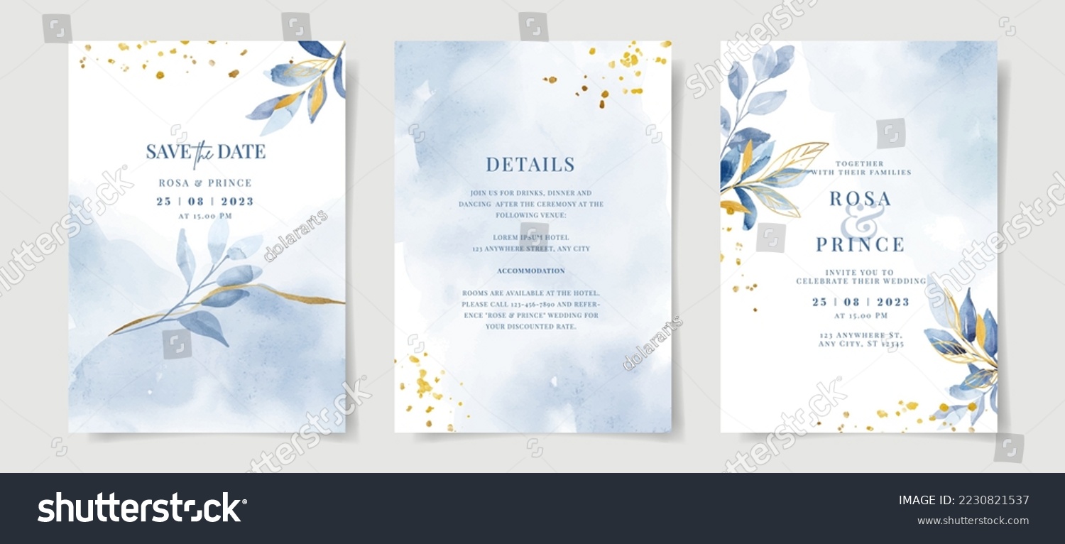 Elegant watercolor and leaves on wedding invitation card template #2230821537