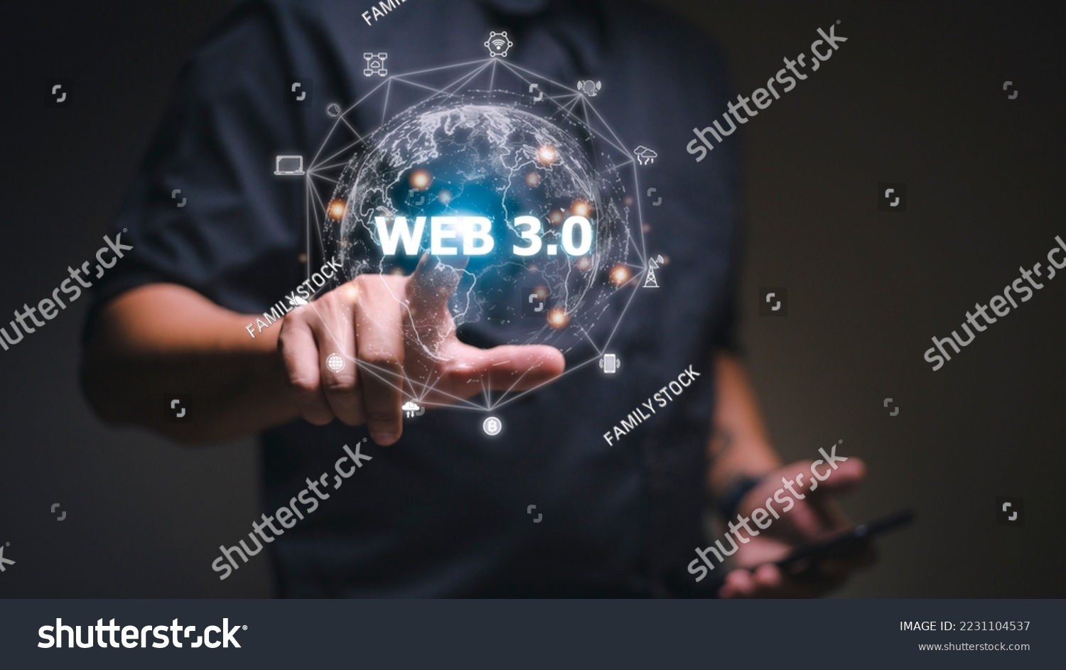 Web 3.0 concept image with a man using a laptop. Technology and WEB 3.0 concept. #2231104537