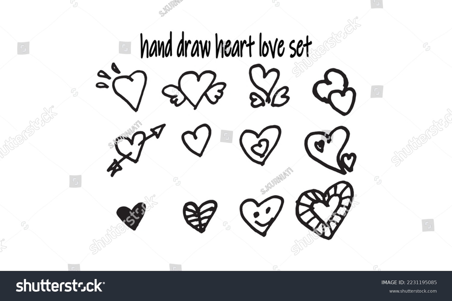 Hand draw heart love set, doddle heart valentine - Royalty Free Stock ...