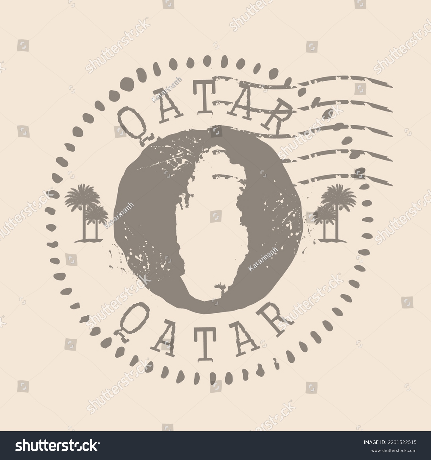 Stamp Postal of Qatar. Map Silhouette rubber - Royalty Free Stock ...