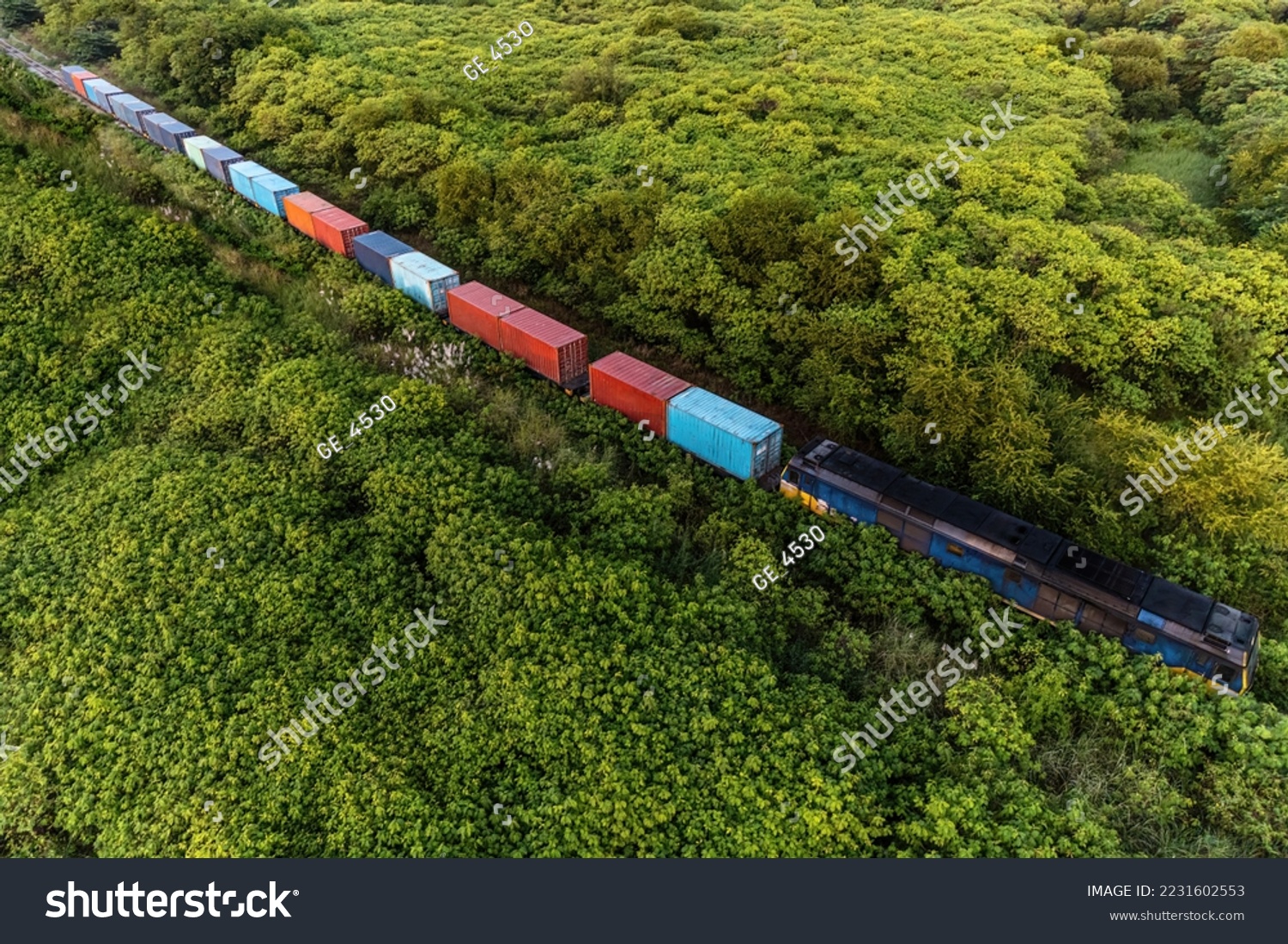 high angle view of freight train. #2231602553