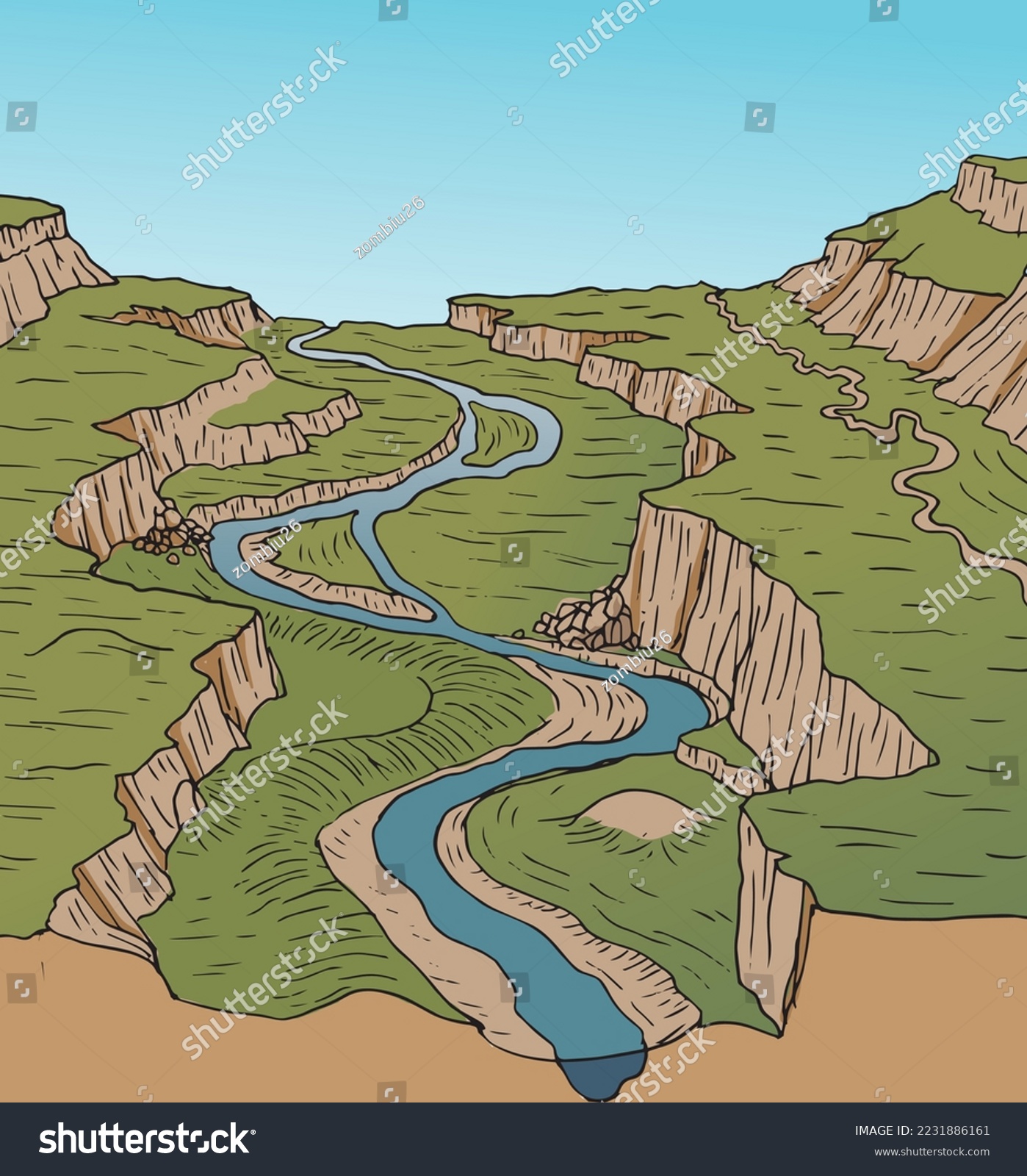 Illustration Of Fluvial Landforms Diagram - - Royalty Free Stock Vector ...