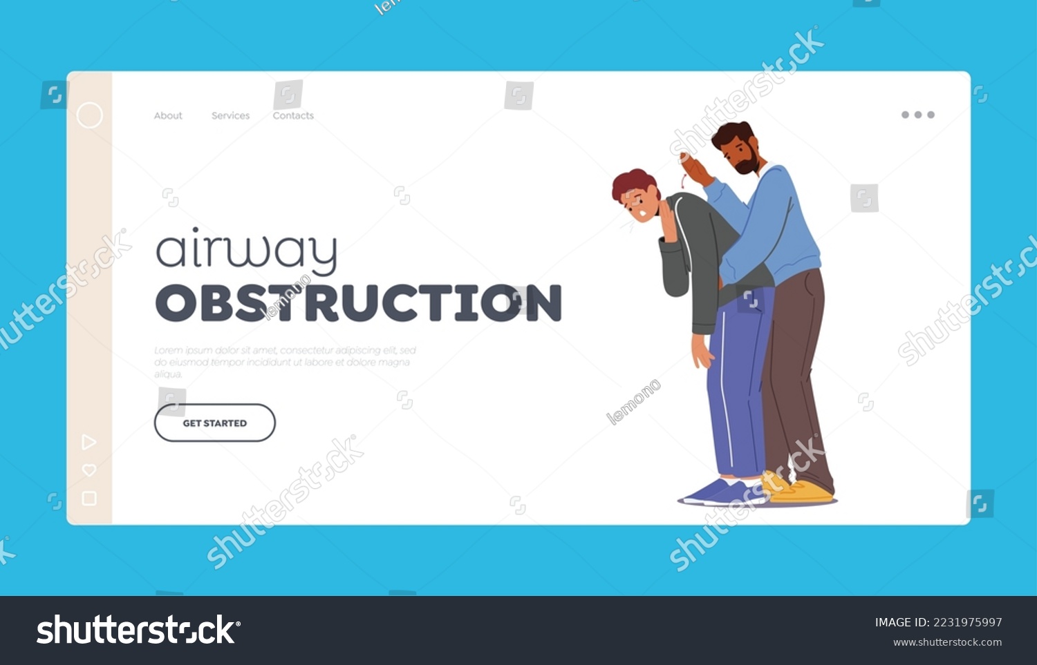 First Aid at Airway Obstruction Landing Page - Royalty Free Stock ...