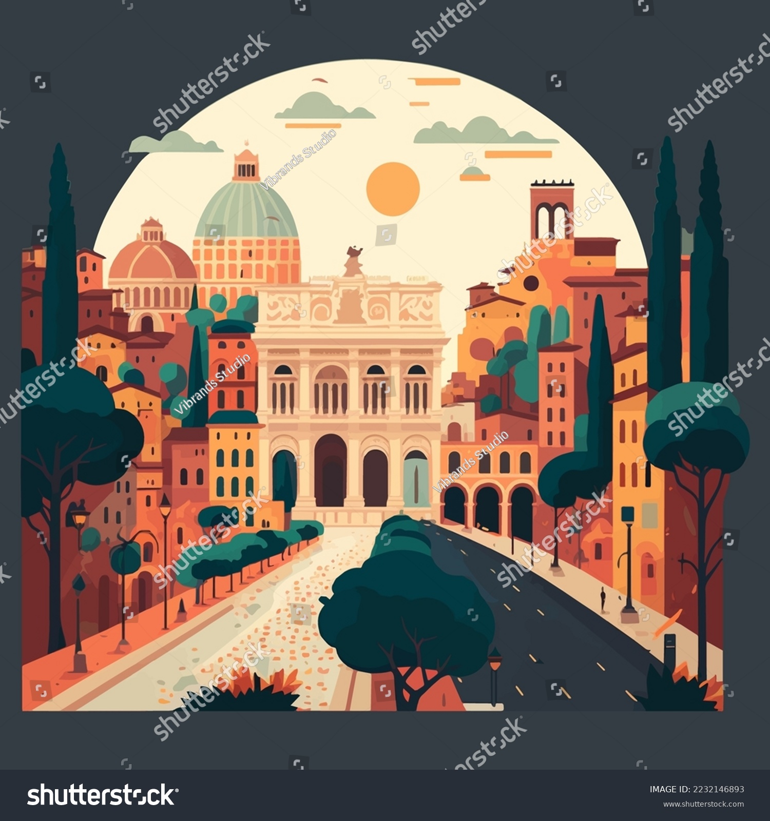 Vector illustration of rome italy travel guide city badge logo concept in flat style for background poster #2232146893