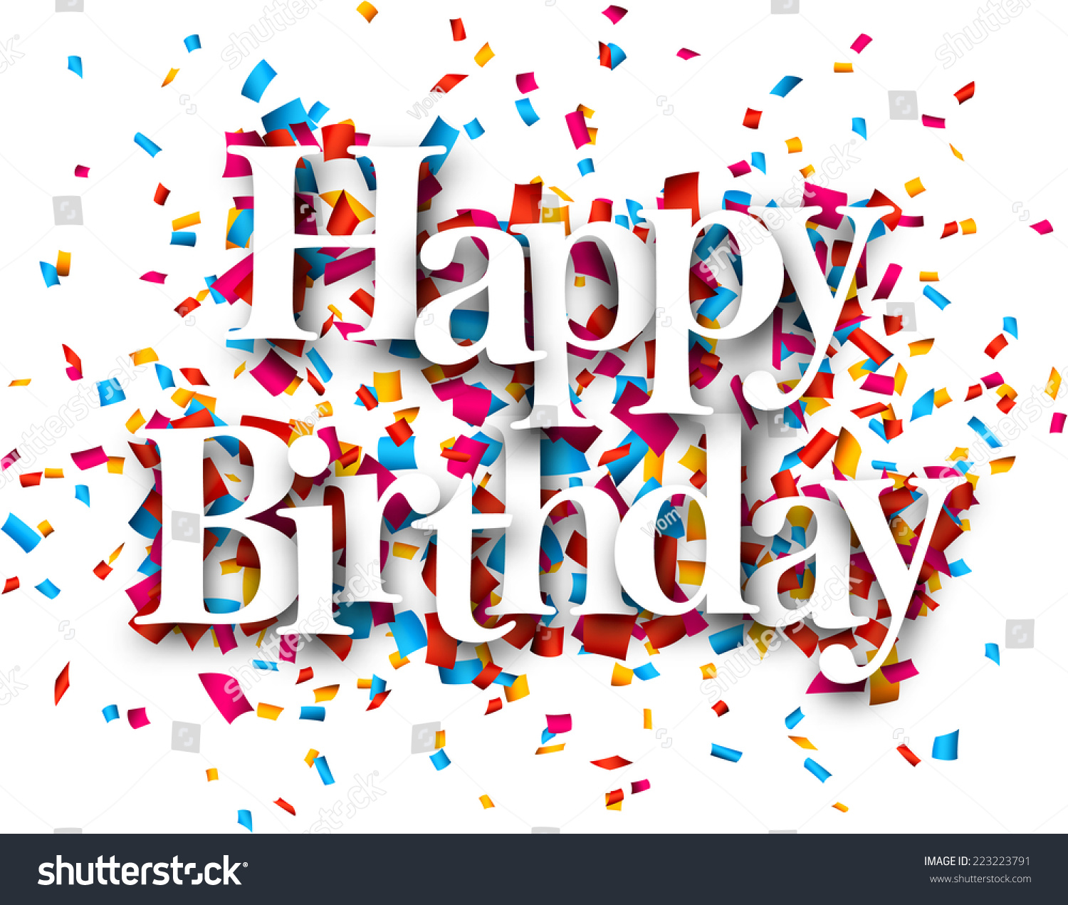 White happy birthday sign over confetti - Royalty Free Stock Vector ...