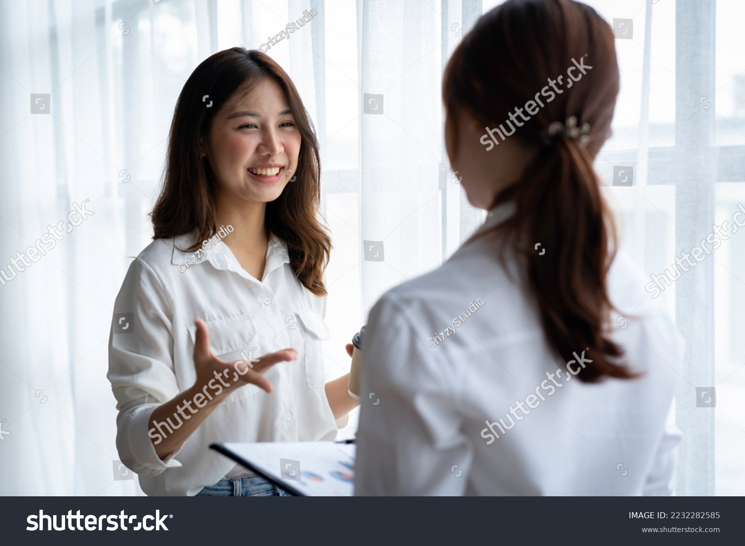 Entrepreneur Asian businesswoman discussing new business project in tablet in modern Meeting In Modern Office, Asian business casual concept. #2232282585