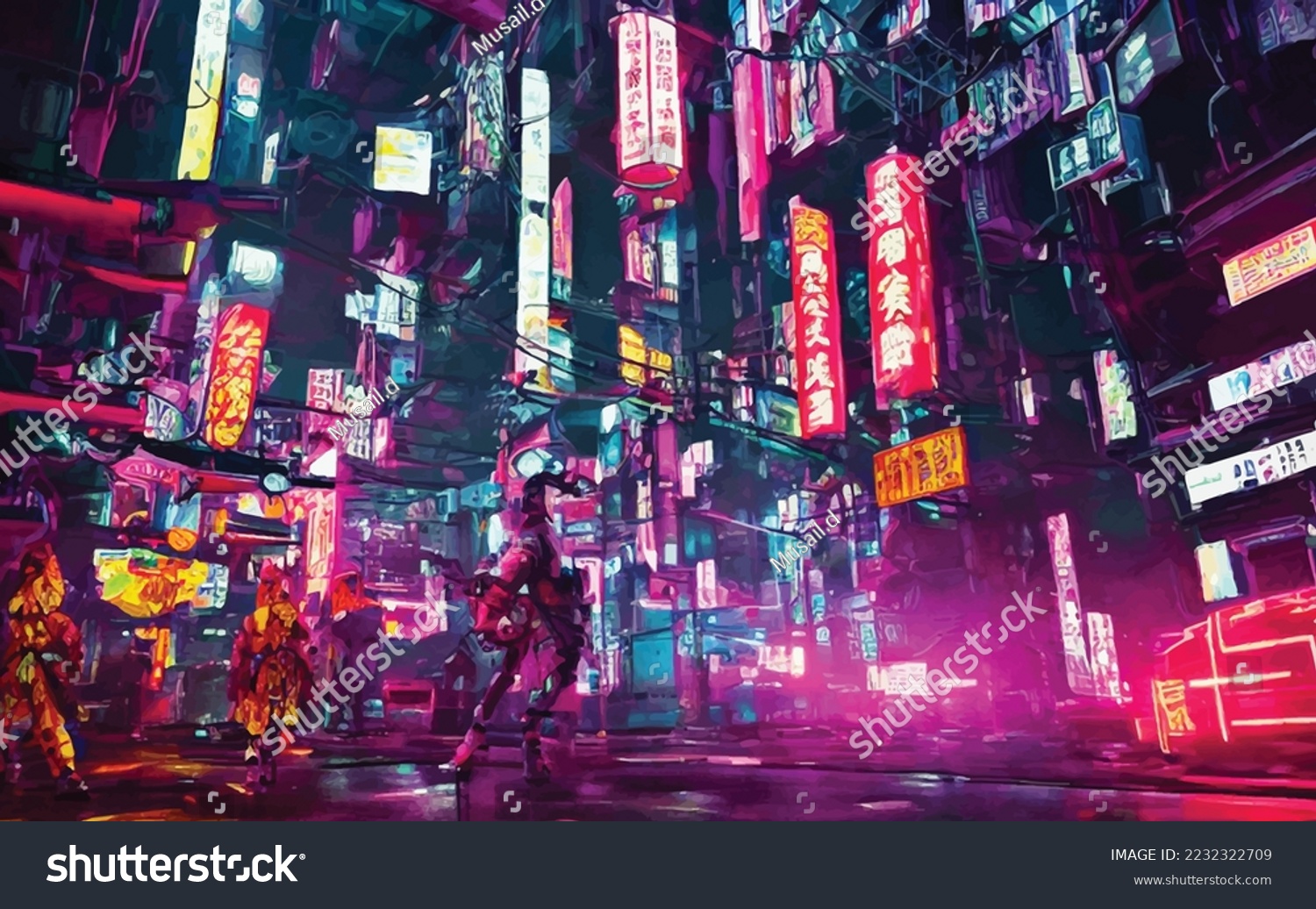 Cyberpunk Neon City Night Futuristic City Scene Royalty Free Stock