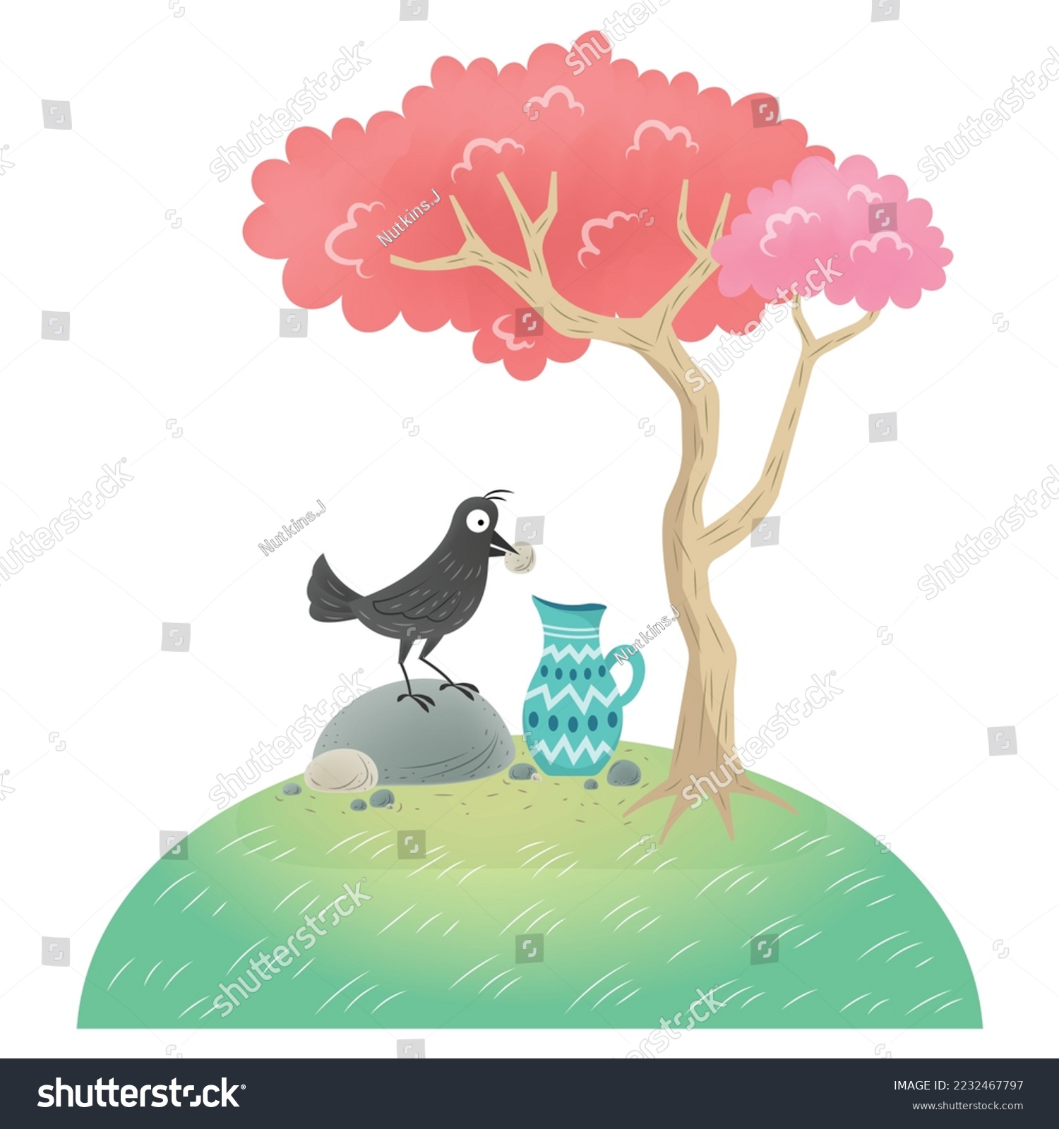 The crow and the pitcher picture for story book. - Royalty Free Stock ...