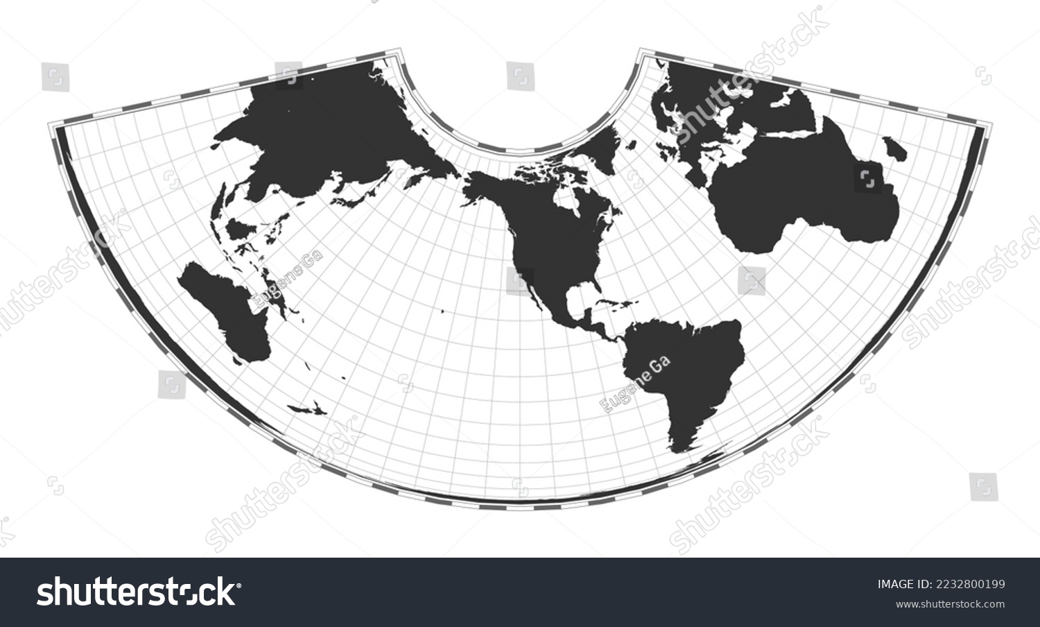 Vector World Map Albers Conic Equal Area Royalty Free Stock Vector 2232800199 3758