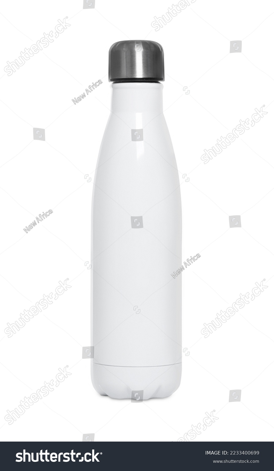 Stylish closed thermo bottle isolated on white #2233400699