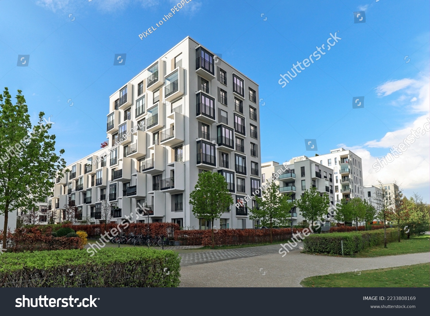 Cityscape of a residential area with modern apartment buildings, new green urban landscape in the city #2233808169