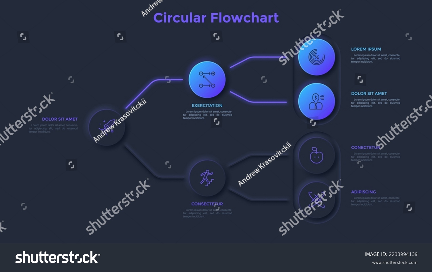Circular Treegrid Tree chart with circular elements connected by - Royalty Free Stock ...