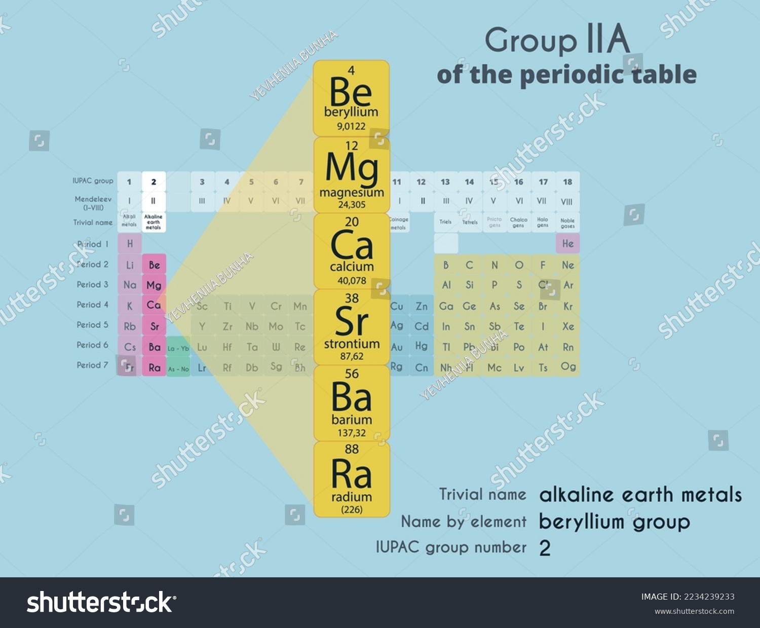 Alkaline earth metals, group 2A in the periodic - Royalty Free Stock ...