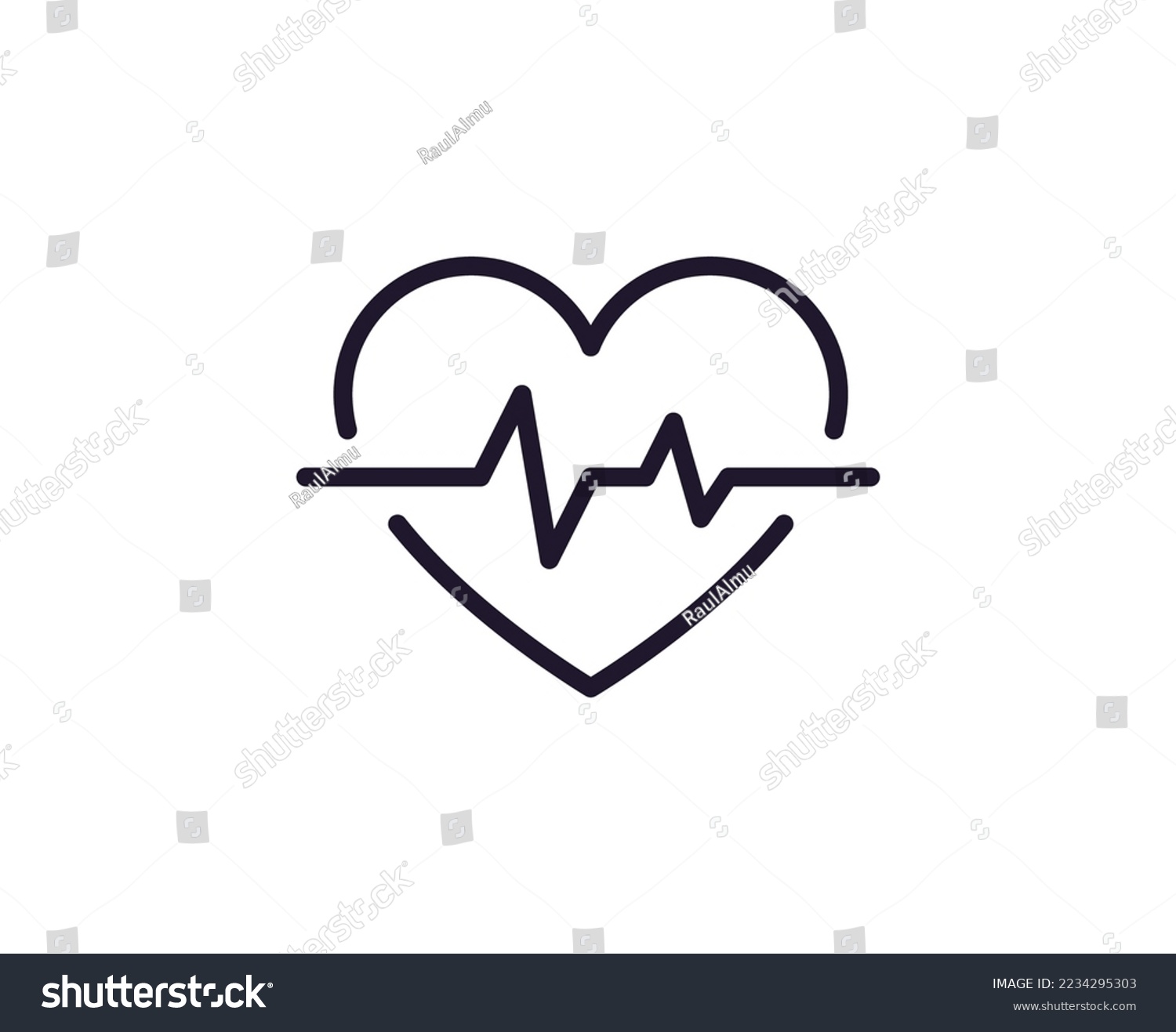 Healthcare concept. Vector sign drawn in line style for web sites, UI, apps, shops, stores, adverts. Editable stroke. Vector line icon of ECG or pulse  #2234295303