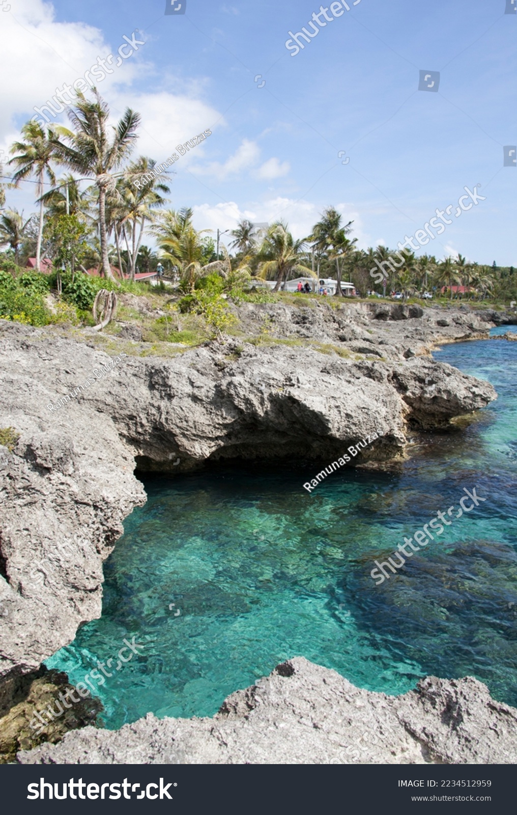 The turquoise color waters and eroded rocky shore in Tadine village on Mare island (New Caledonia). #2234512959