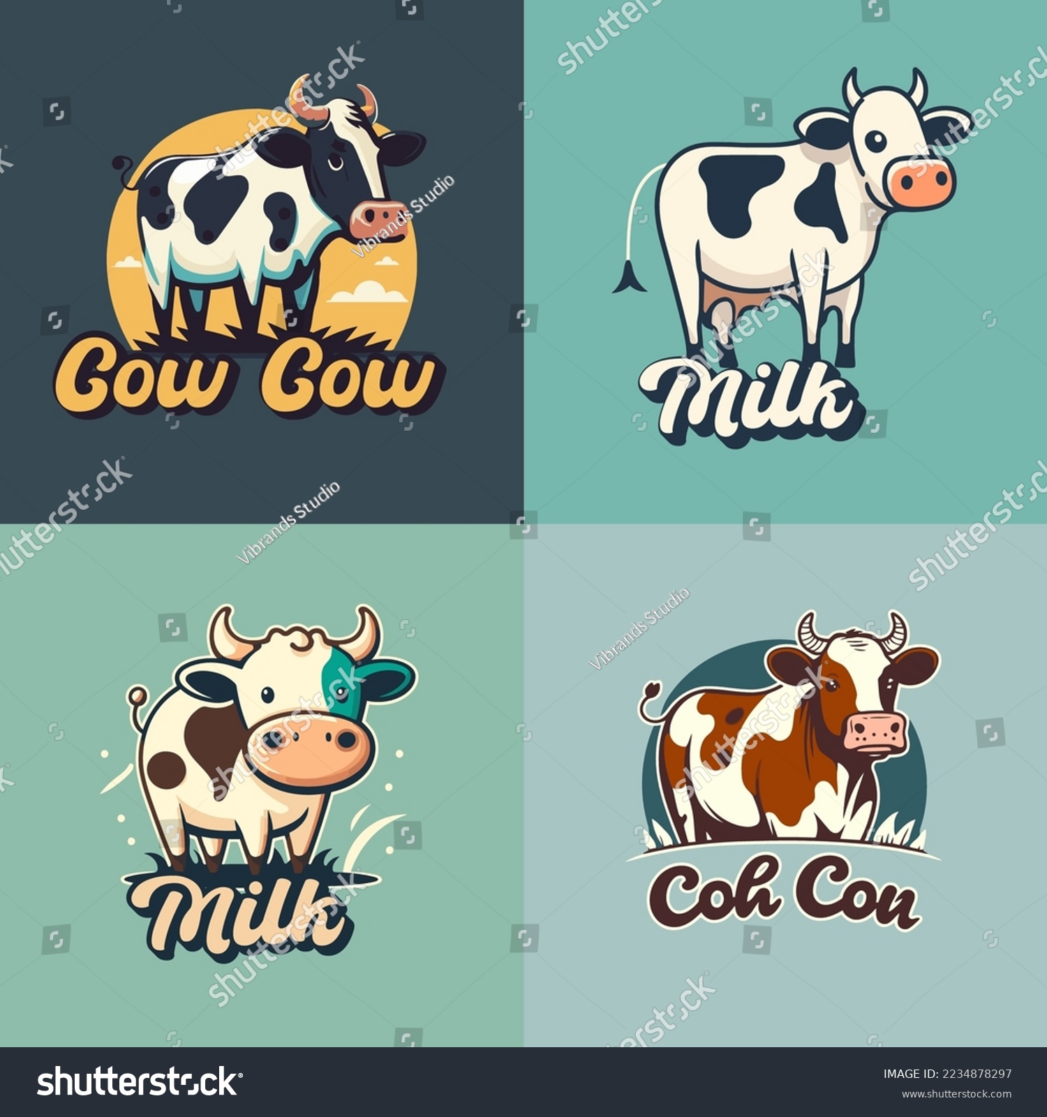 Logo Set Of Cute Cow Face Cartoon Character Royalty Free Stock