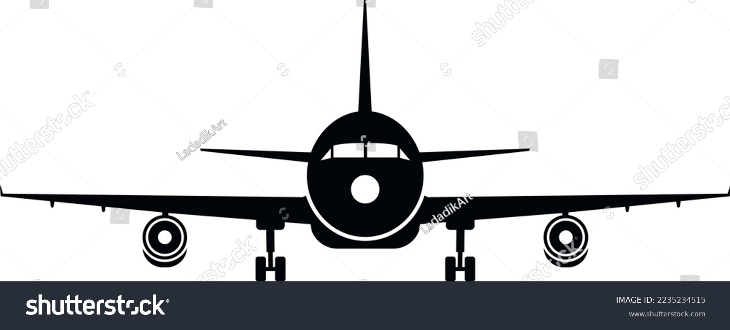 Black airplane silhouette front view. Plane - Royalty Free Stock Vector ...