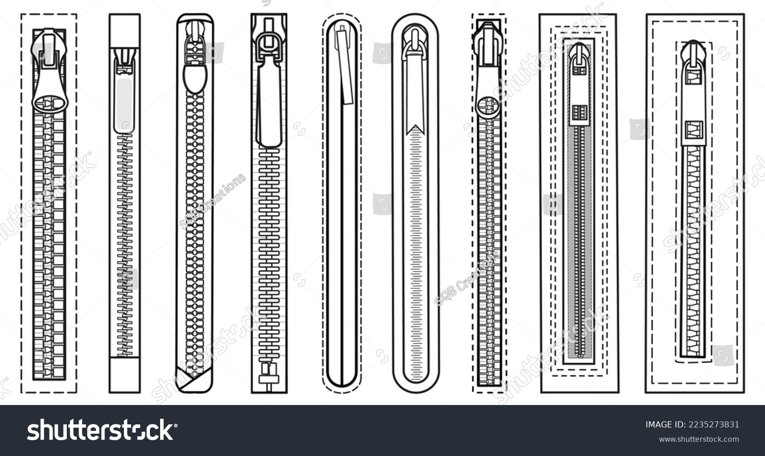 Different types of Zipper Fasteners Vector #2235273831