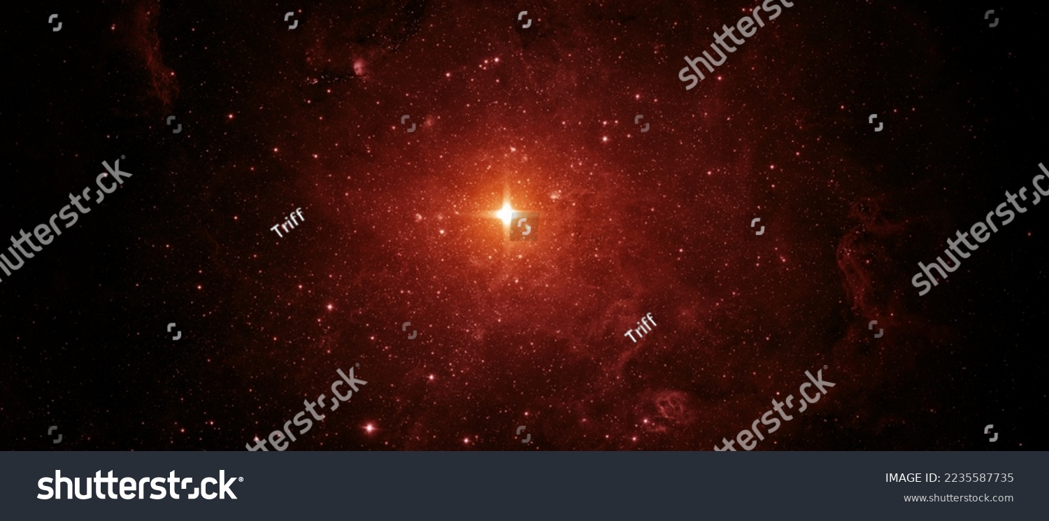 Beautiful night sky, red star in the space. Collage on space, science and education items. Elements of this image furnished by NASA. #2235587735