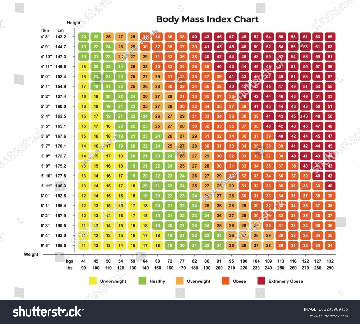 Body Mass Index Bmi Chart Royalty Free Stock Vector 2235989435 5530