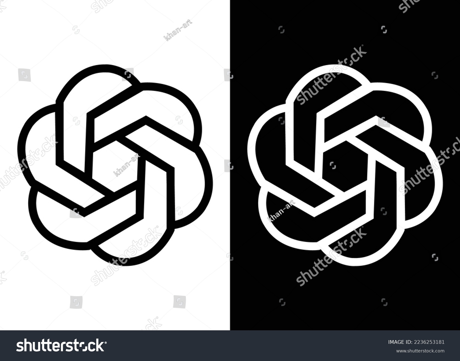 ChatGPT black logo and white logo on black background  vector in eps 8 format. chat gpt is open ai articfical chat bot system. and sora logo a video editing plate form by open ai. #2236253181