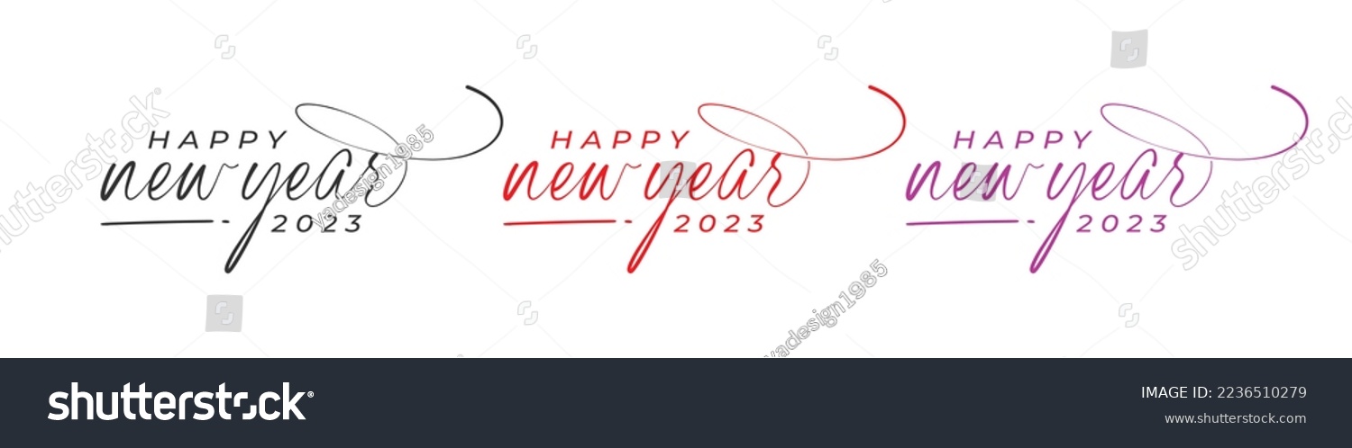 Happy New Year 2023 Logo. Abstract Hand drawn creative calligraphy vector logo design. 2023 New year Logo Design #2236510279