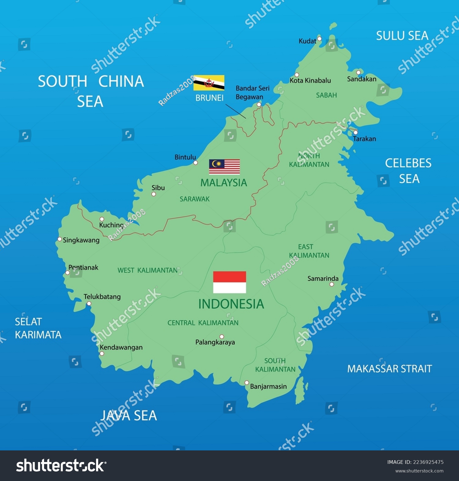 Kalimantan (Borneo) island map. Vector - Royalty Free Stock Vector ...