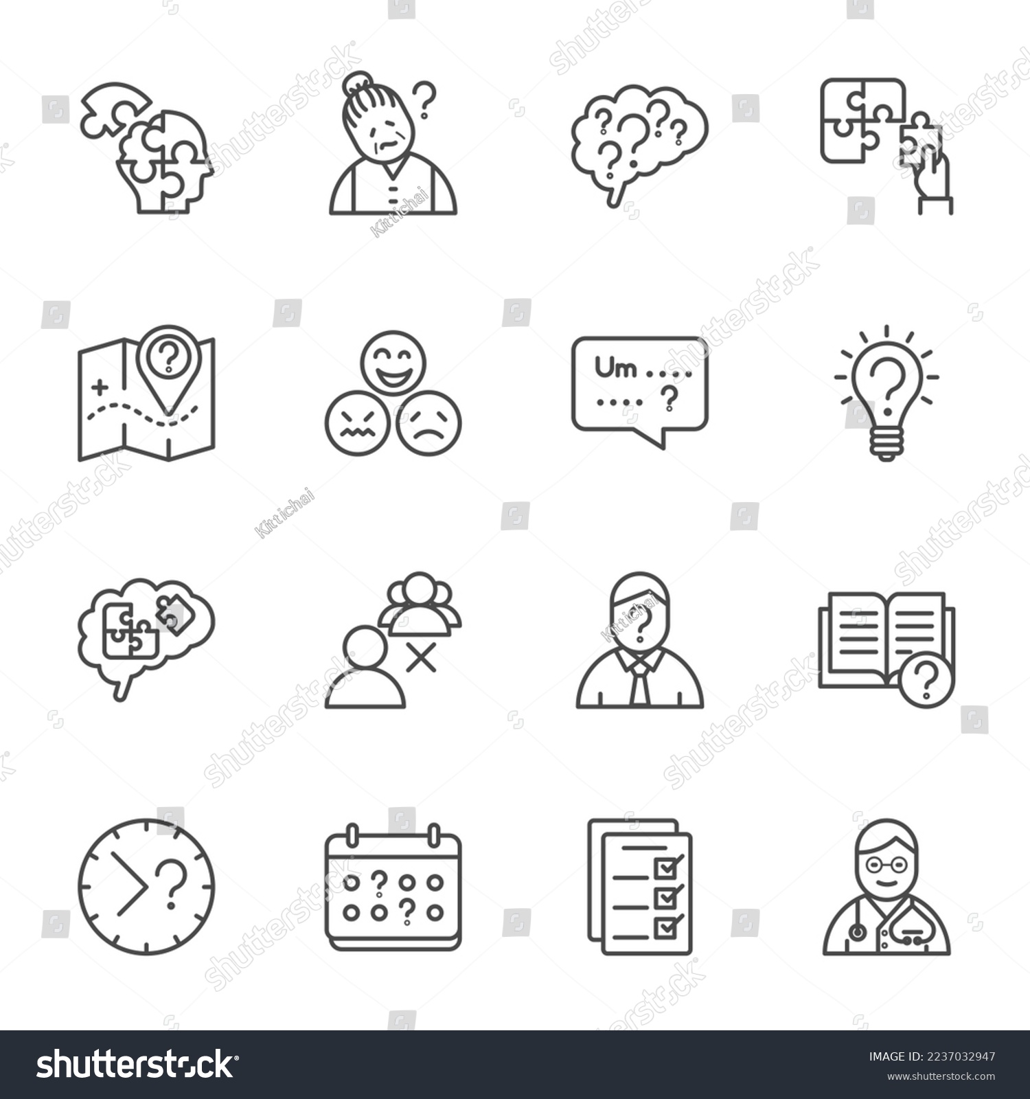 Alzheimer's Disease, Vector thin line icons set - Royalty Free Stock ...