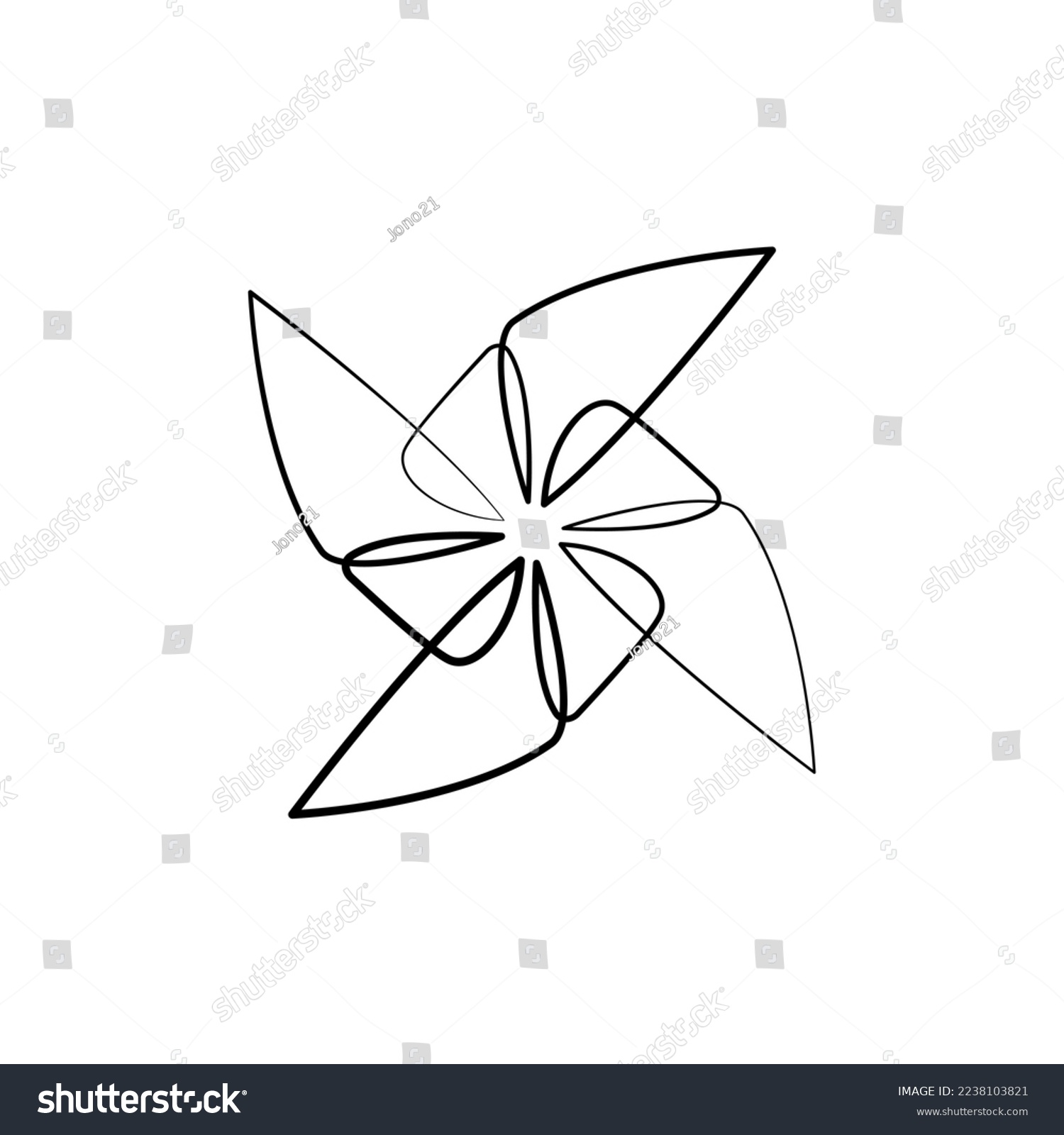 Minimalist one line paper windmill logo design. Modern line art, vector, graphic, icon, illustration #2238103821