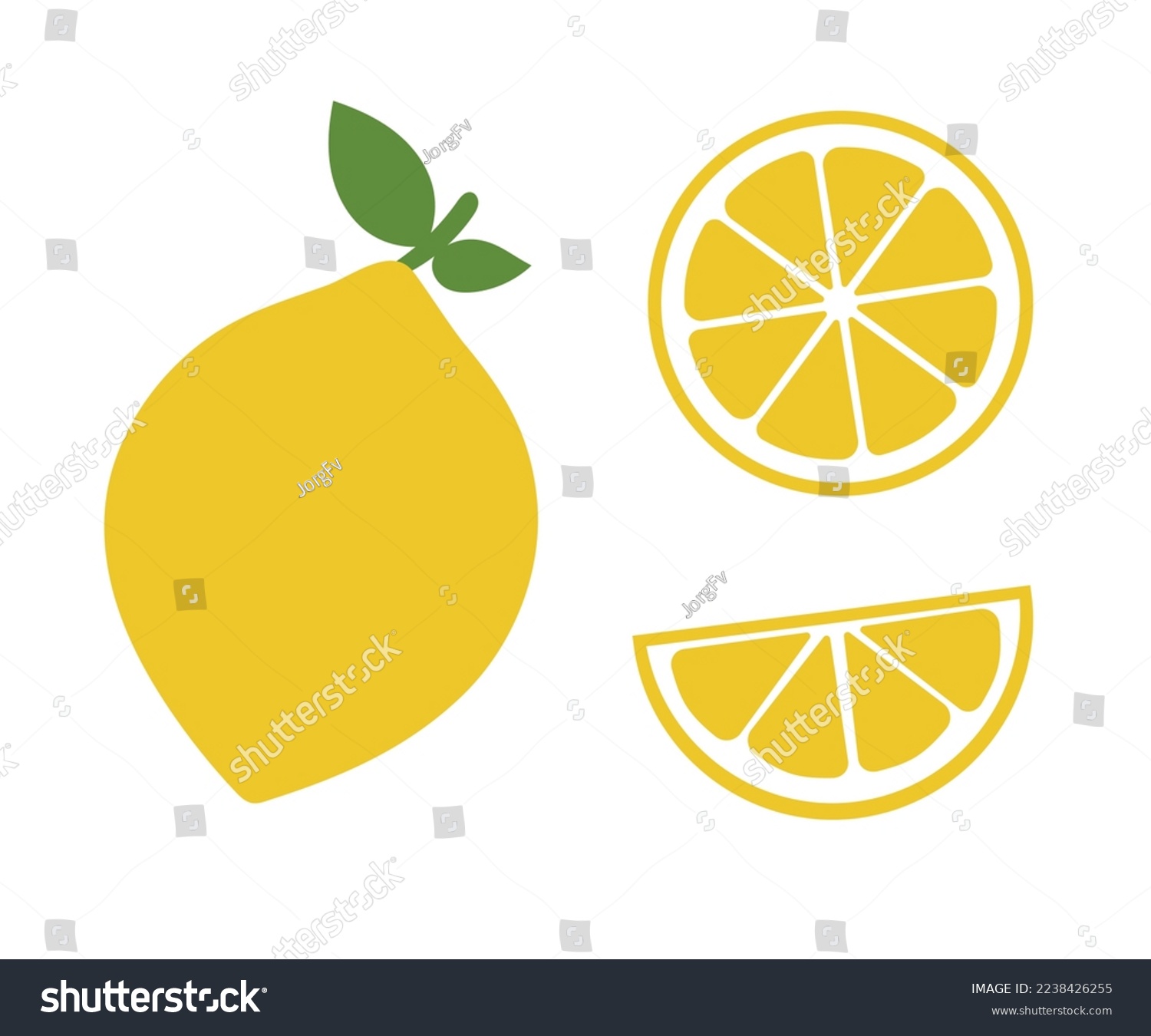 Lemon slice citrus fruit flat icon. Vector lemon half cut logo, simple illustration isolated #2238426255