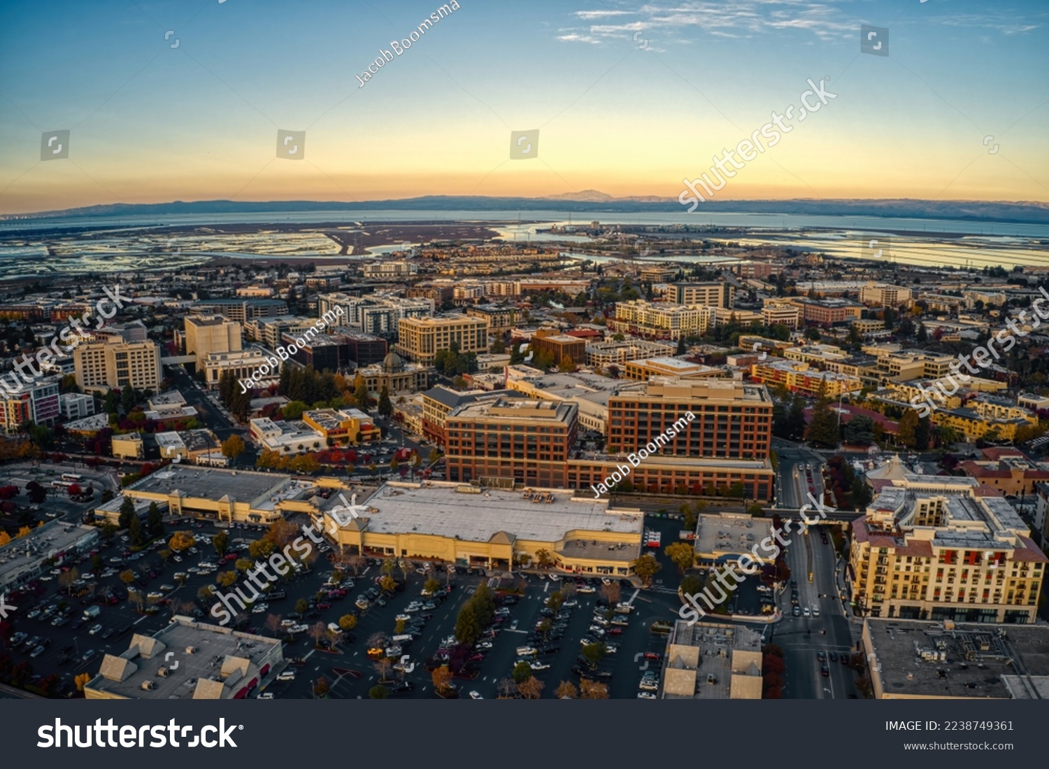 Aerial View of the Bay Area Suburb of Redwood City, California #2238749361