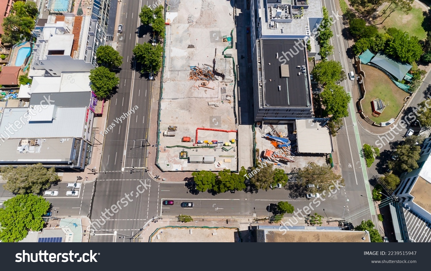 Crows Nest metro station in North Sydney - aerial top down view of construction site. #2239515947