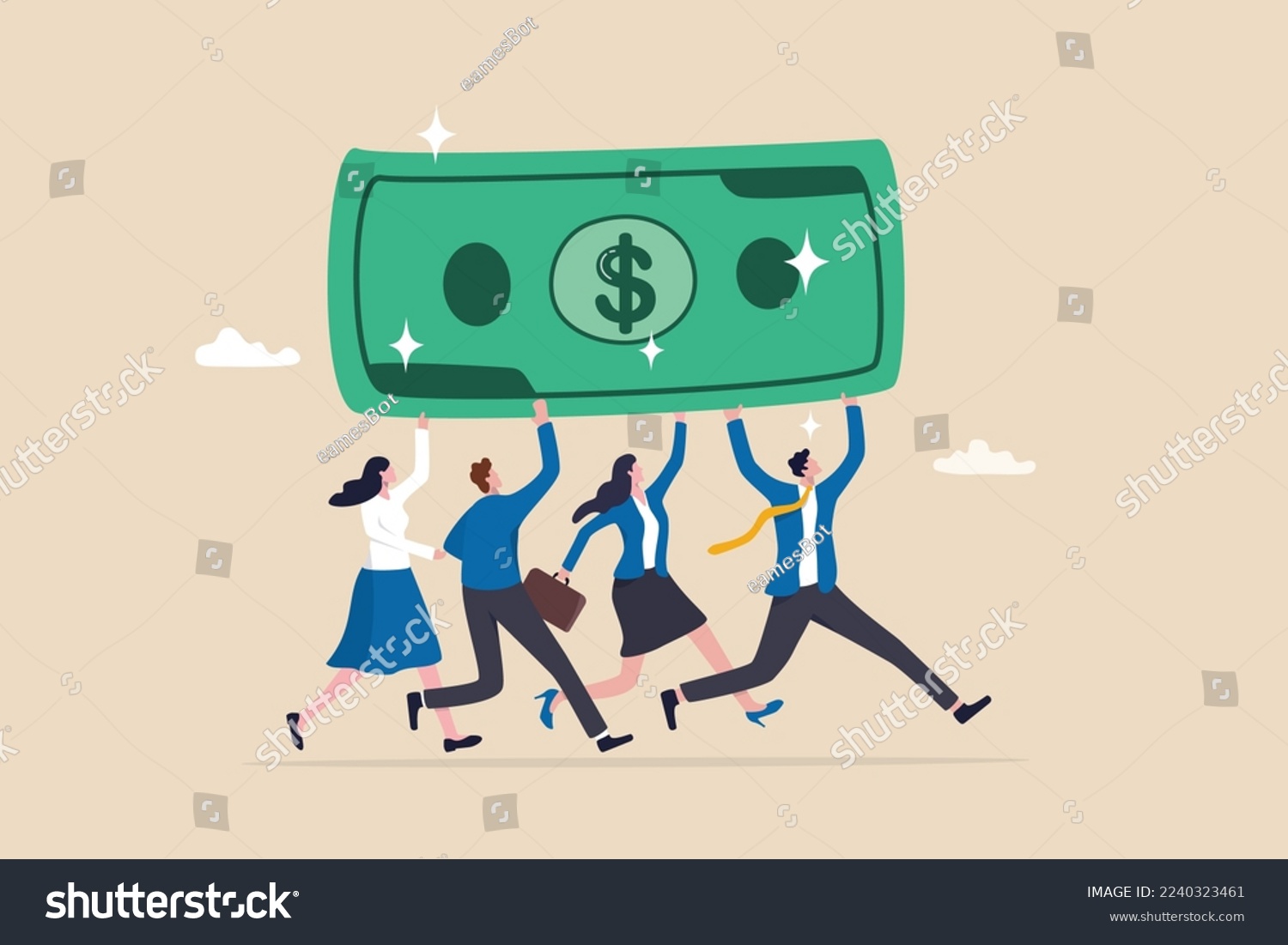 People carry money dollar banknote metaphor of capital, salary or income, wages to pay and purchase value, banking and investment, tax, economic and inflation concept. #2240323461