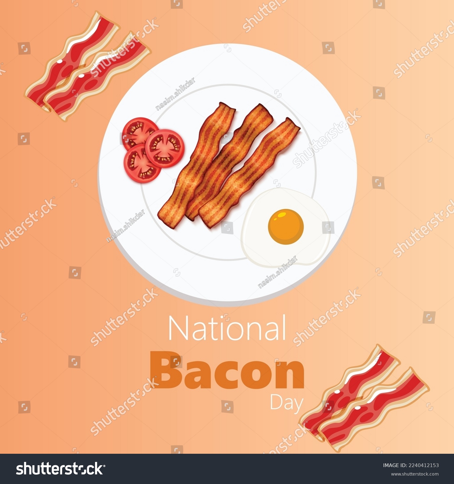 National Bacon Day vector. Three strips of fried Royalty Free Stock