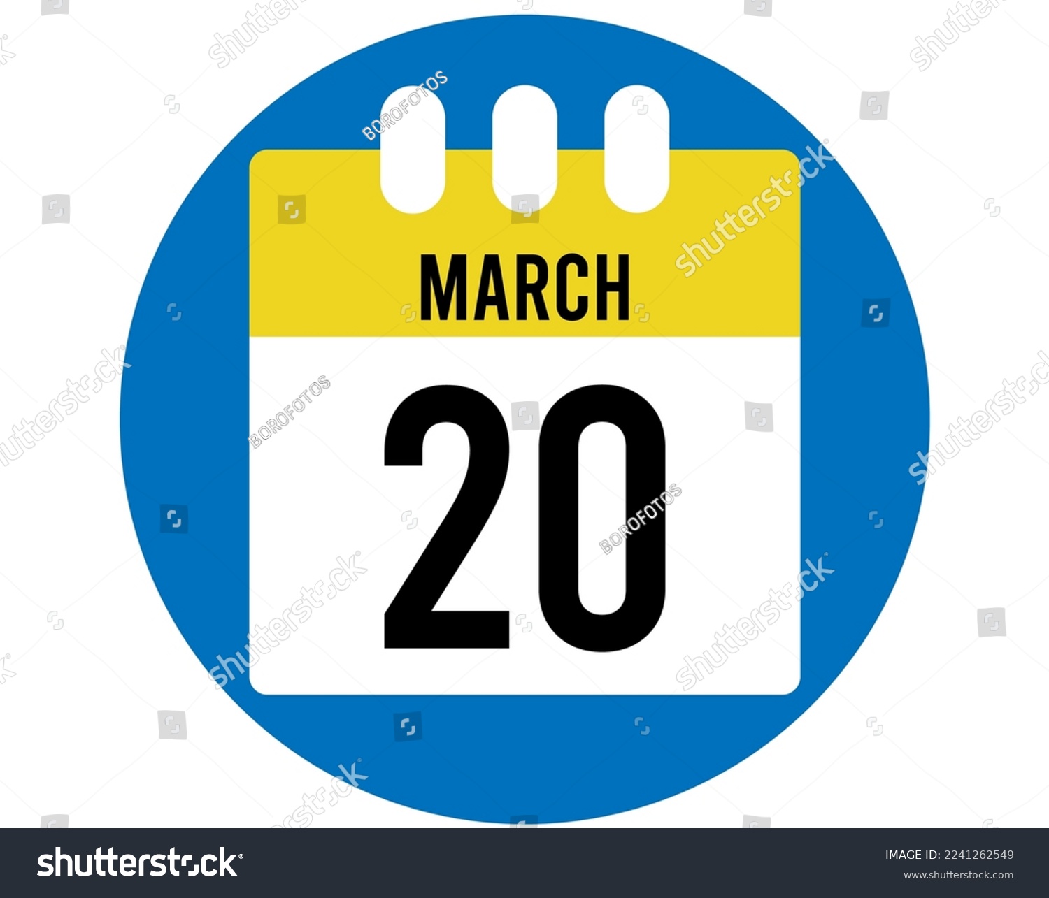 20 day March calendar vector. Calendar page icon Royalty Free Stock