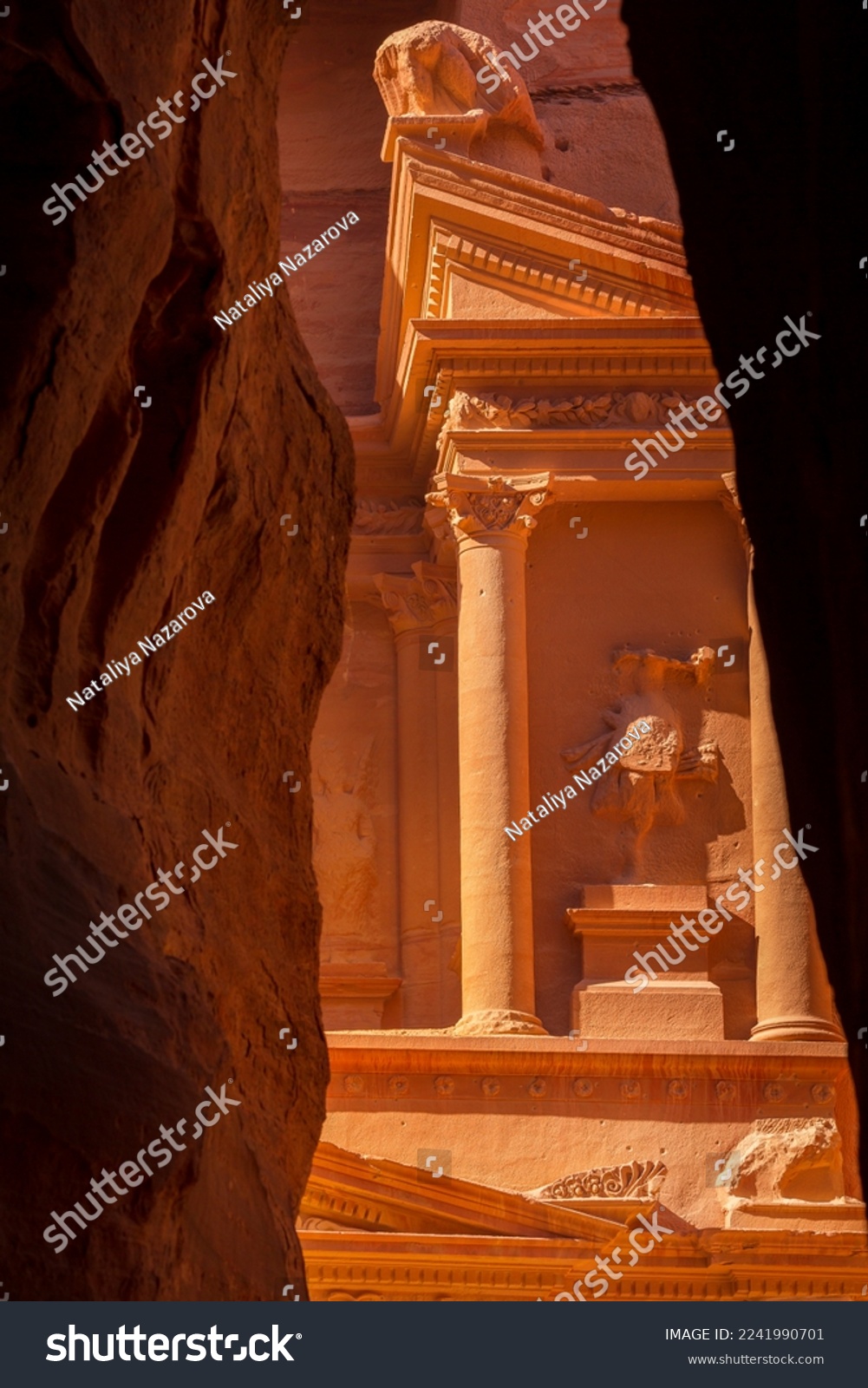 Petra, Jordan frame view of Siq walls and the Treasury, Al Khazneh, one of the new Seven Wonders of the World #2241990701