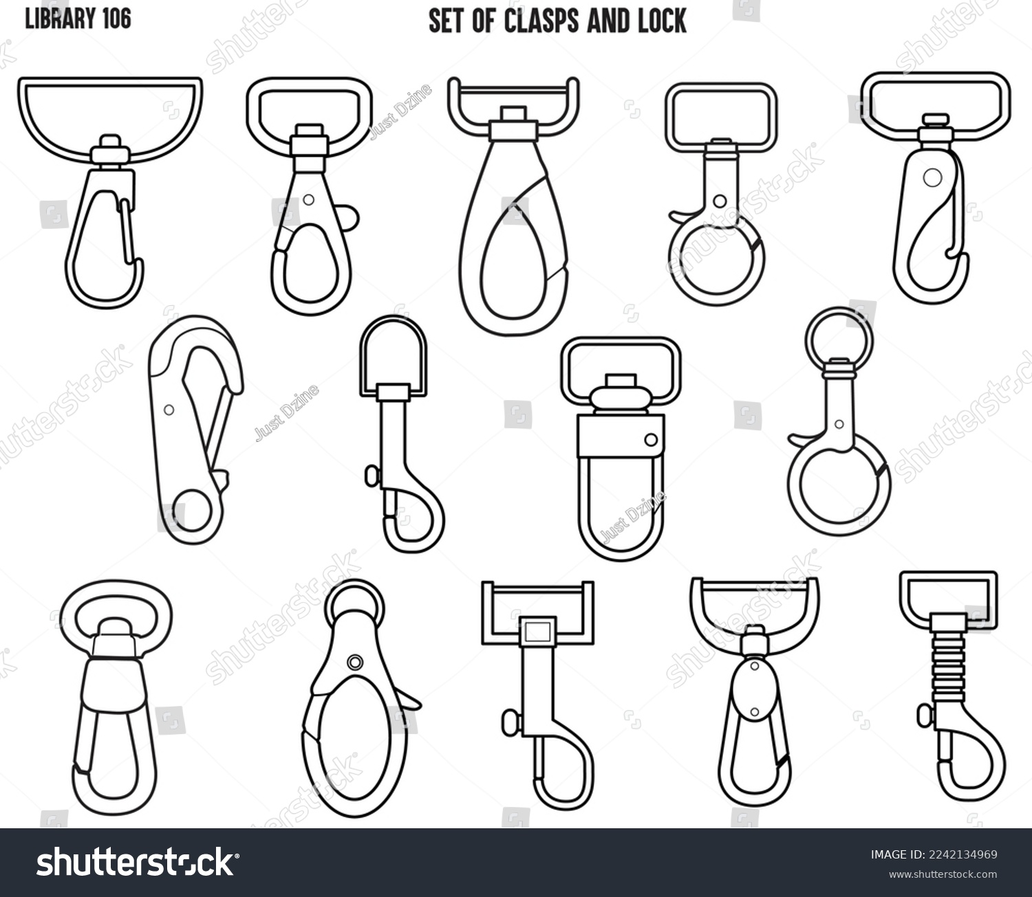 CLASPS, ACCESSSORIES FASTNERS  BAGS FASTNERS, BACKPACK FASTNERS AND LOCK FLAT SKETCH VECTOR ILLUSTRATION SET #2242134969