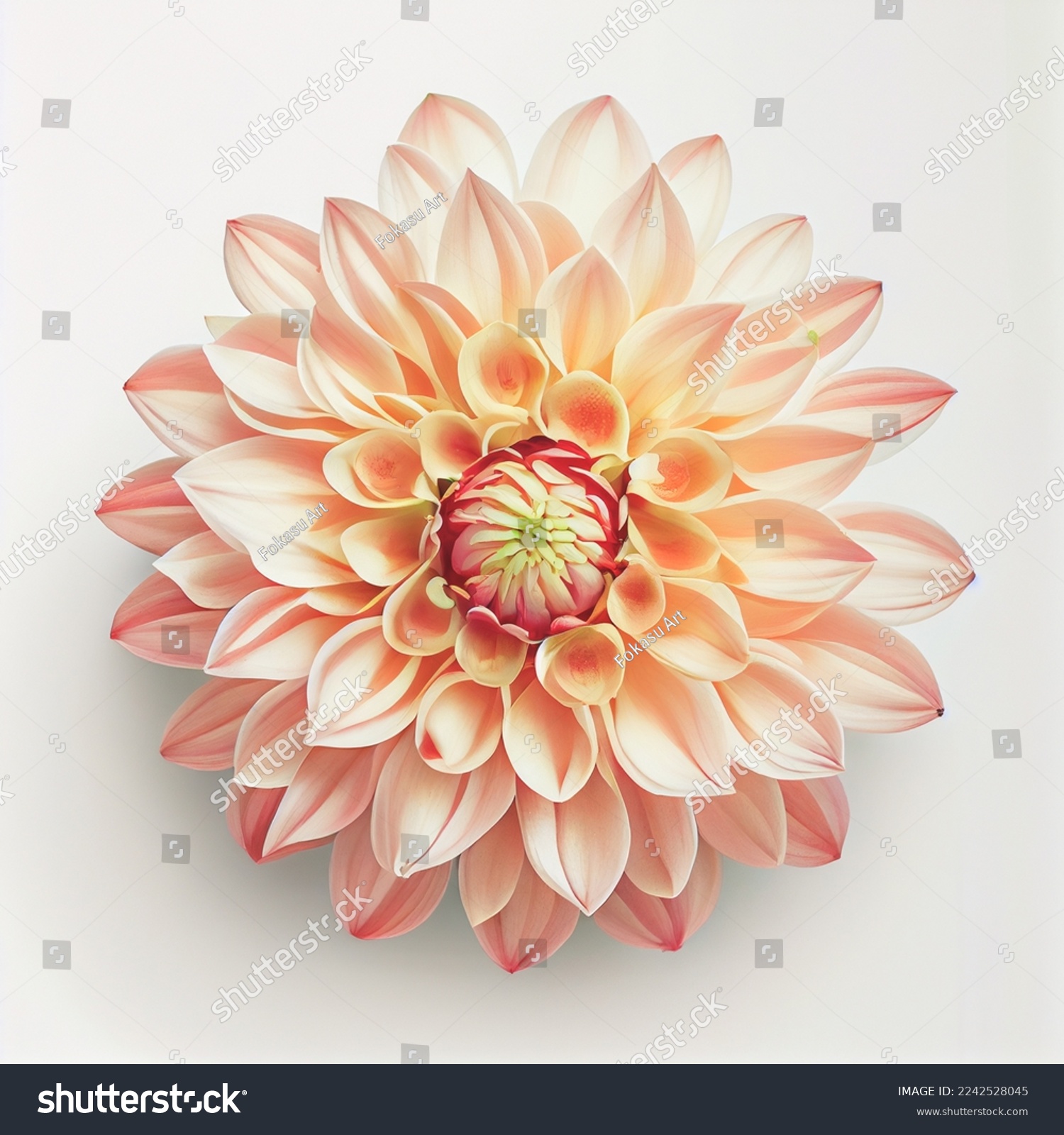 Top view of Dahlia flower on a white background, perfect for representing the theme of Valentine's Day. #2242528045