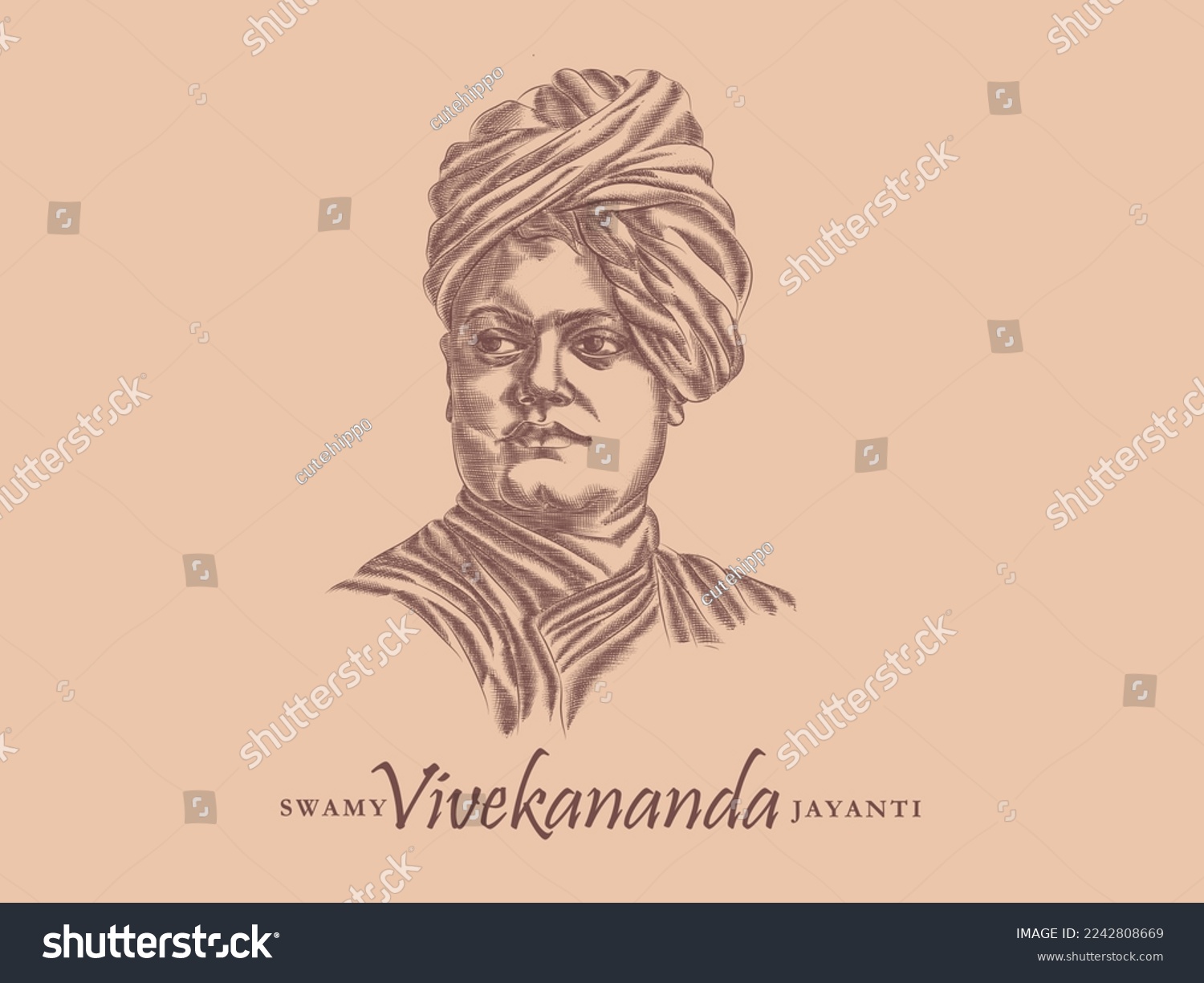 Hand drawn illustration of Swami Vivekananda - Royalty Free Stock ...