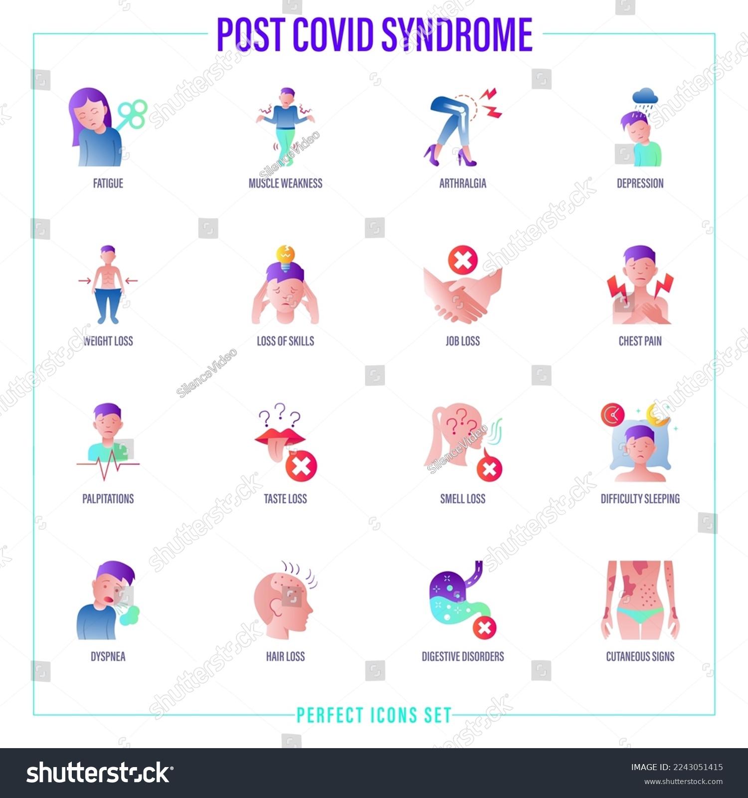 Post covid syndrome flat gradient icons set. - Royalty Free Stock ...