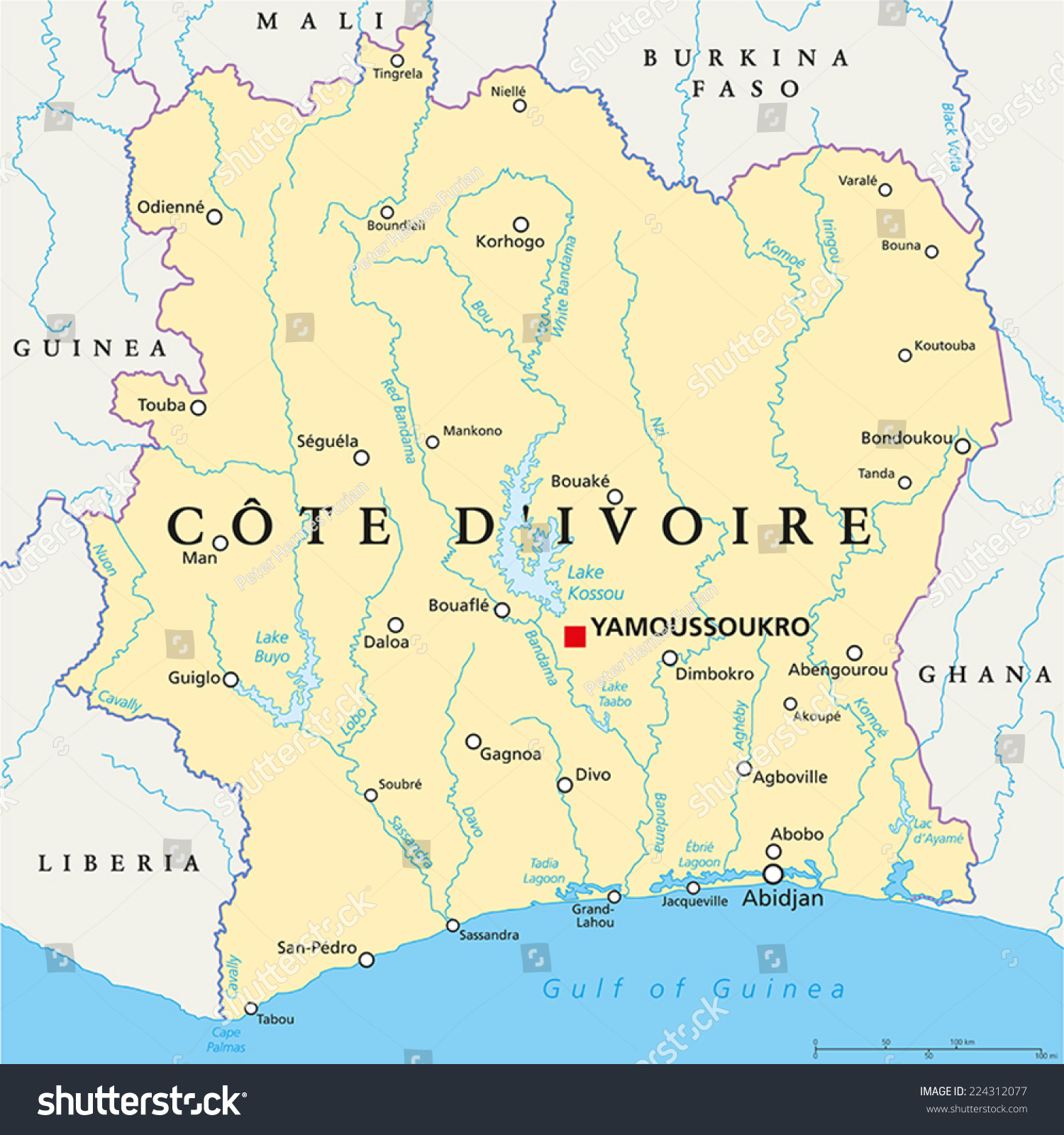 Cote Divoire Political Map With Capital Royalty Free Stock Vector