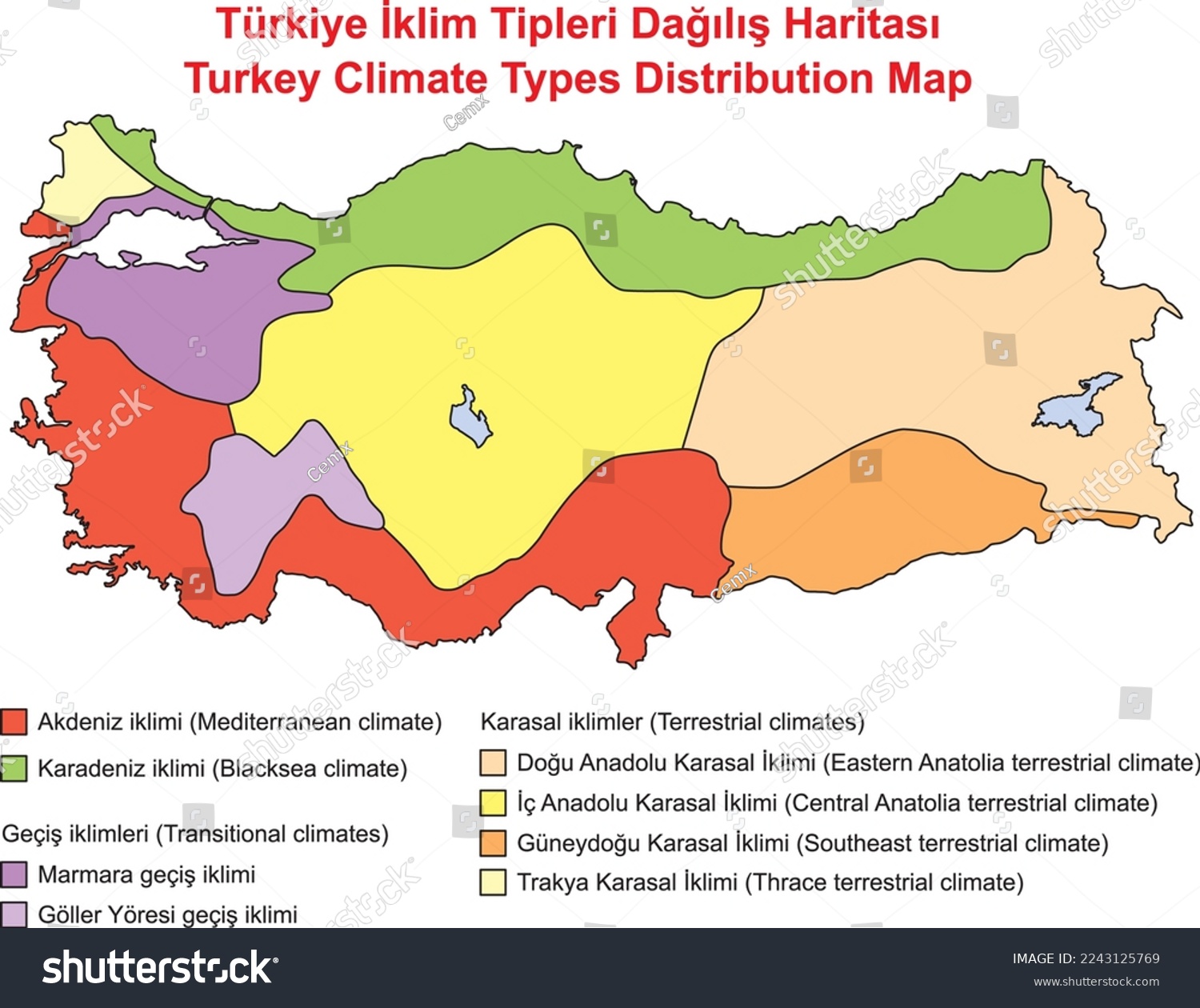 Turkey Climate Types Distribution Map Royalty Free Stock Vector