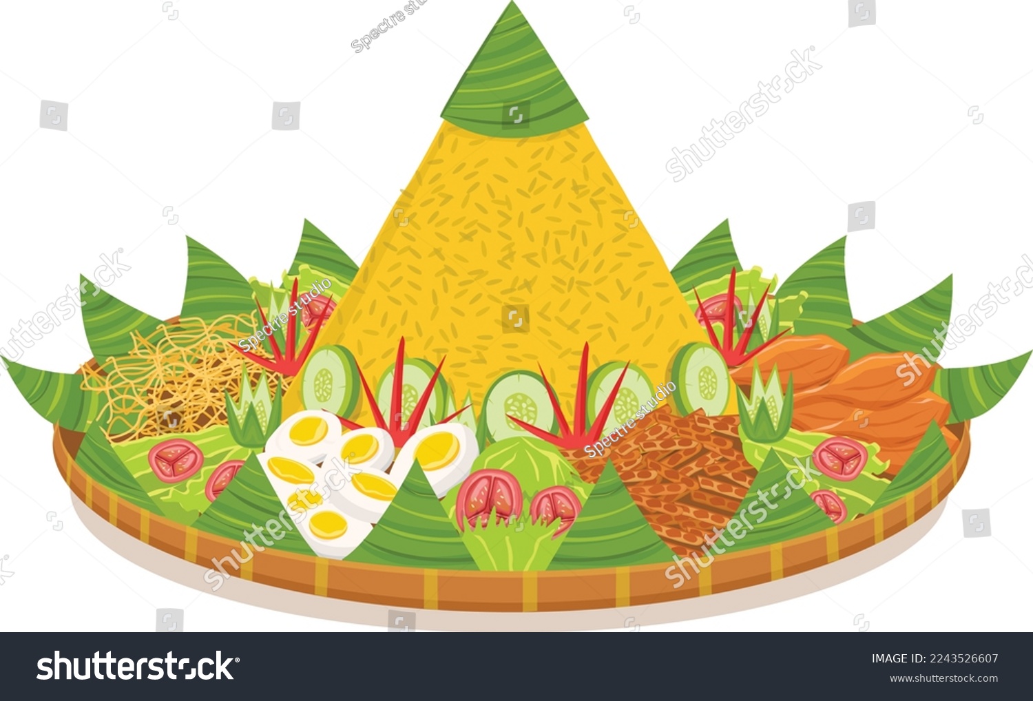 Vector traditional Indonesian food, nasi tumpeng - Royalty Free Stock ...