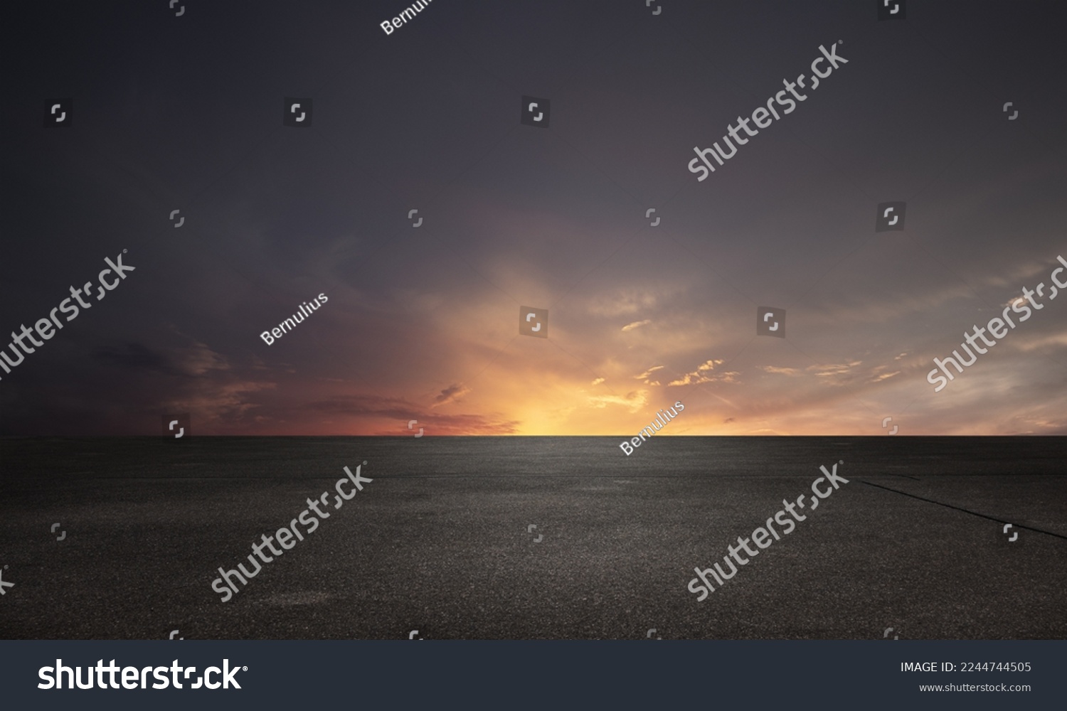 Dark Floor Background with Beautiful Sunset Cloud Night Sky Horizon #2244744505
