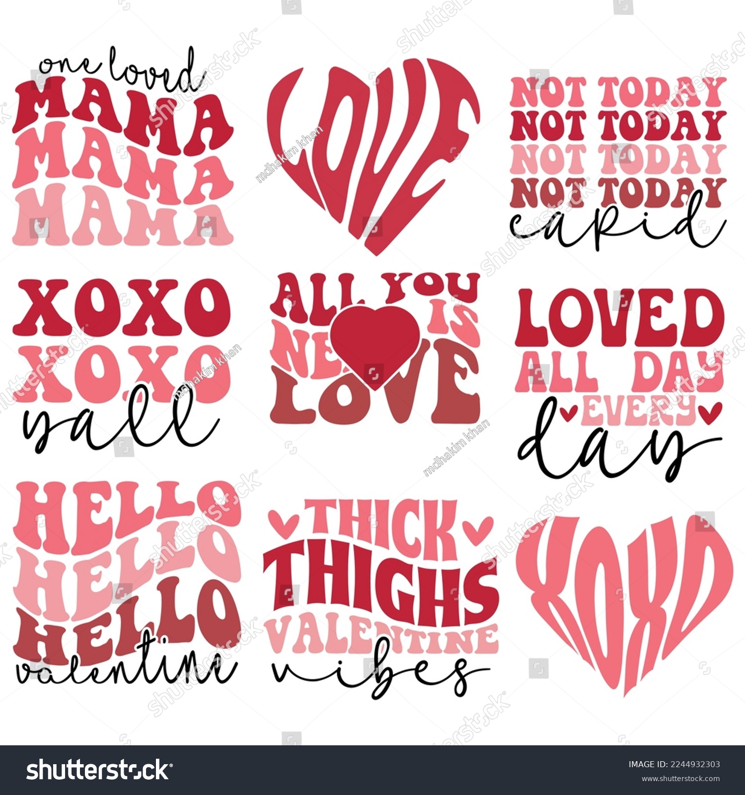 Retro Valentines Day Quotes Svg Bundle Quotes Royalty Free Stock Vector 2244932303 2375