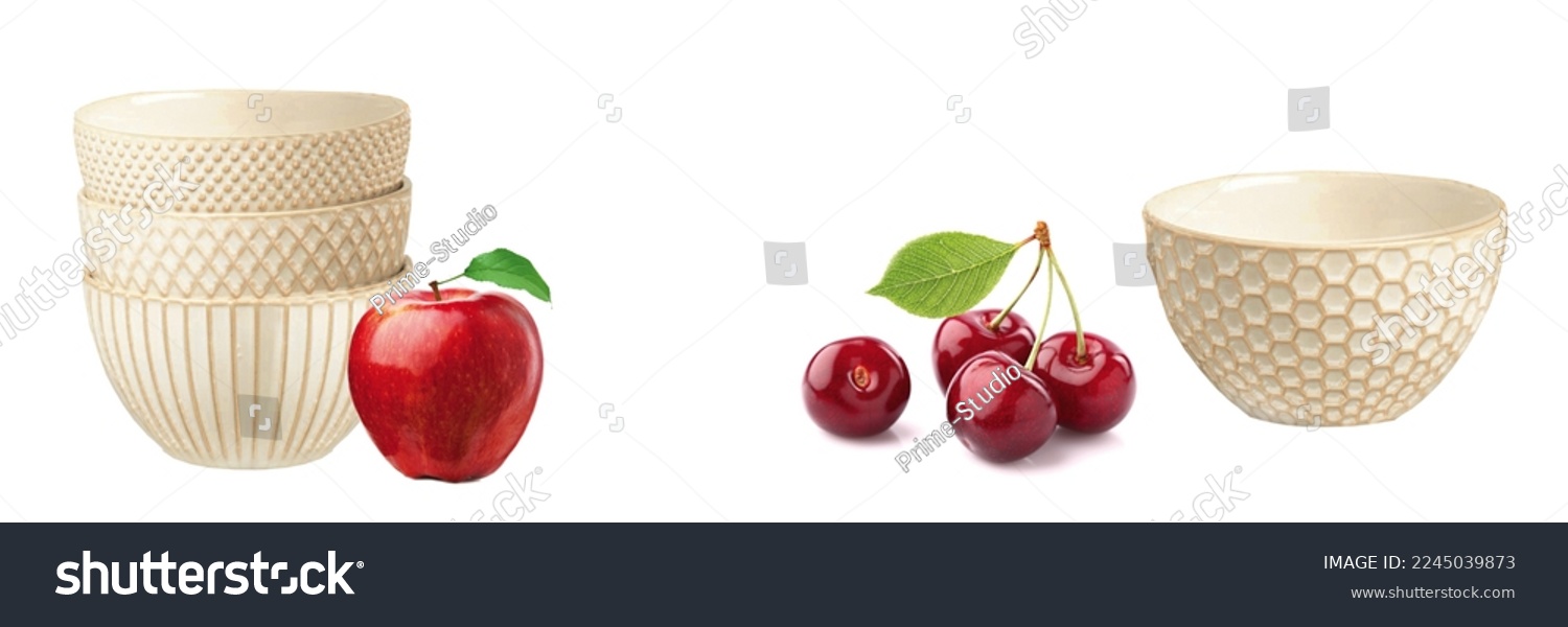 fruits,kitchen set,apple and ceramic ot,isolated,white background decoration #2245039873