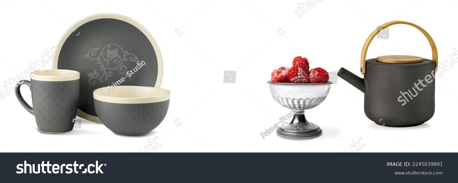 Black objects,kitchen set,isolated,white background decoration,nice texture #2245039891