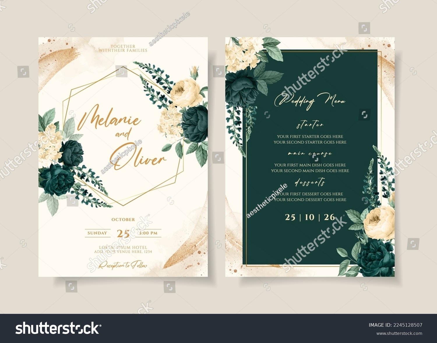 Wedding invitation template set with emerald - Royalty Free Stock ...